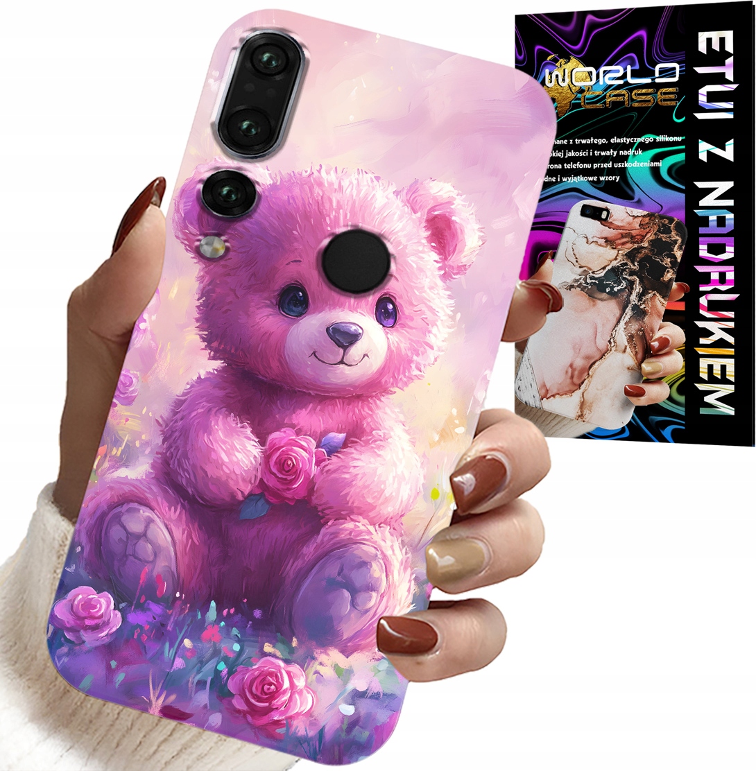ETUI DO HUAWEI P20 PRO - SŁODKI MIŚ NA RÓŻOWYM TLE, CASE + SZKŁO