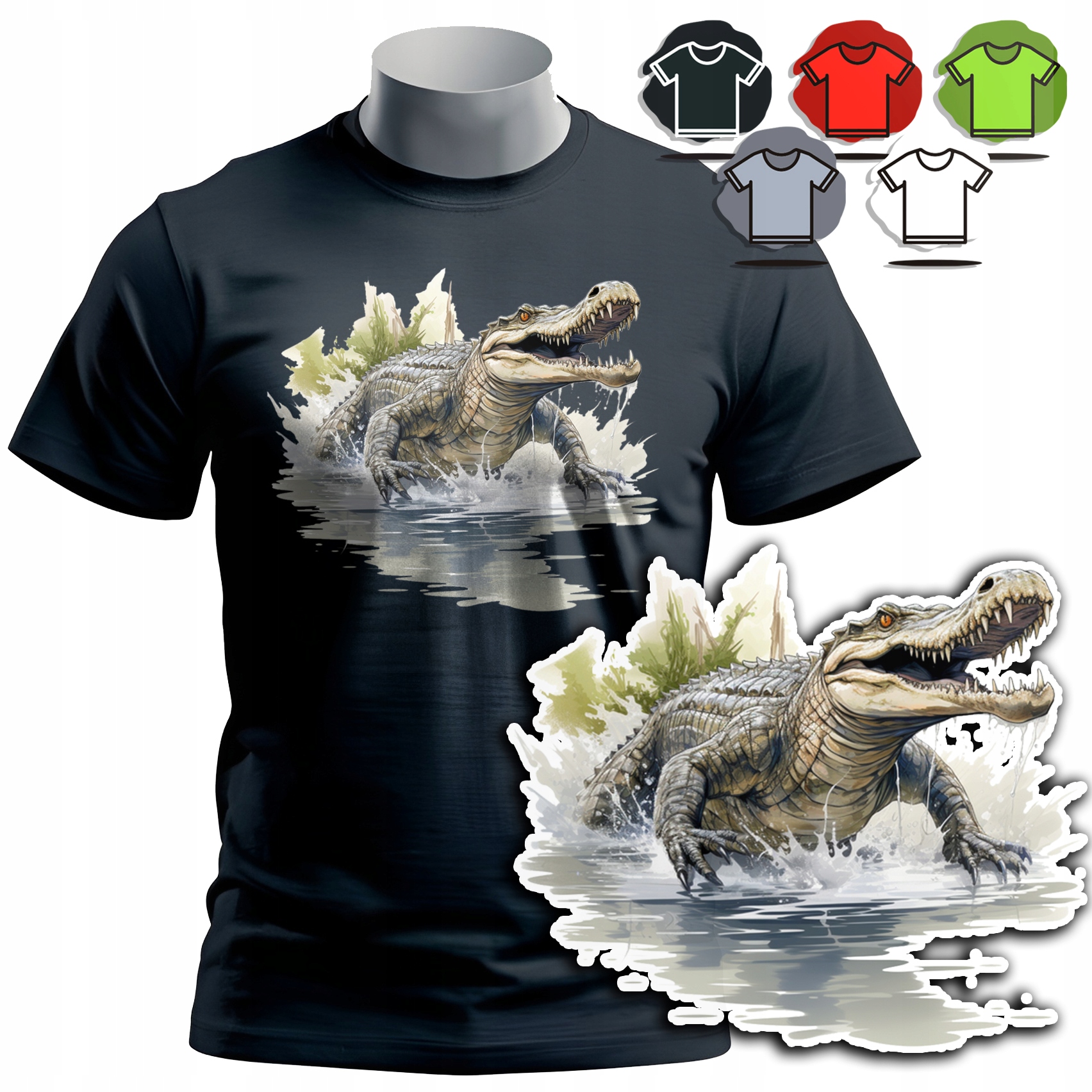 KOSZULKA T-SHIRT MĘSKI WZORY DO WYBORU - KROKODYL ZĘBY WĄŻ ZWIERZE SMOK - S