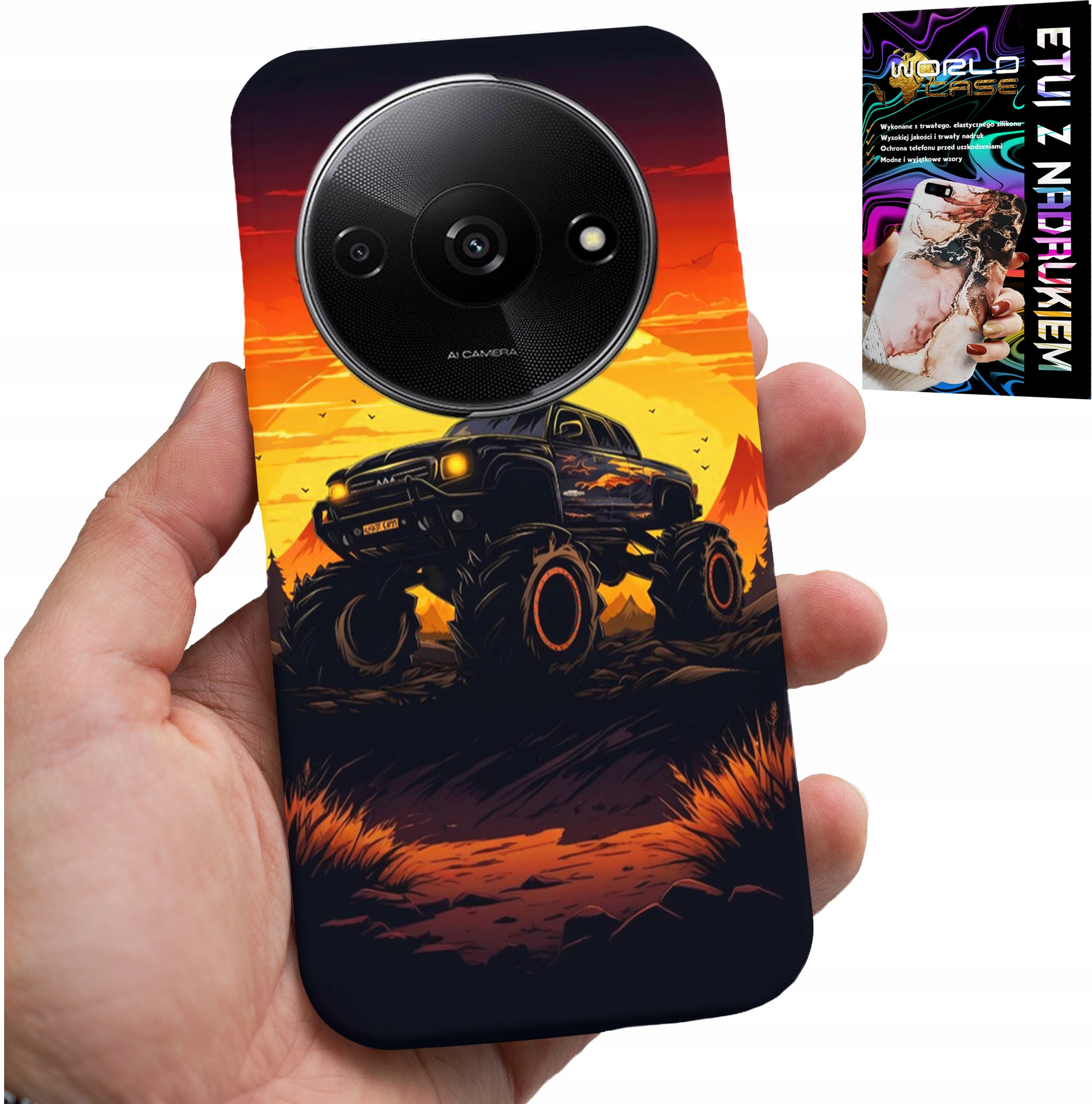 ETUI DO XIAOMI REDMI A3 - MONSTERTRUCK, CIĘŻARÓWKA, WZORY + SZKŁO