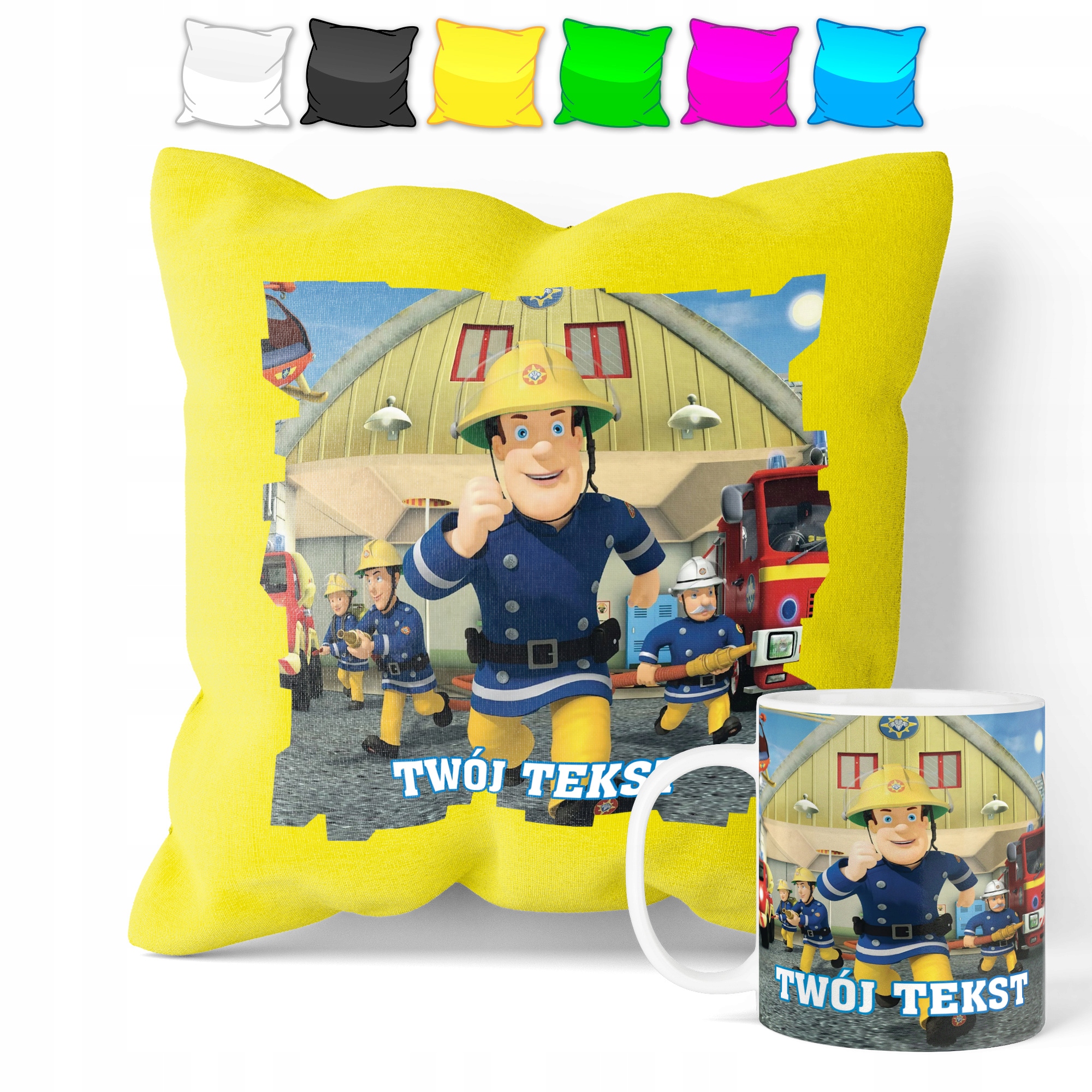 ZESTAW: KUBEK + POSZEWKA - STRAŻAK SAM - PREZENT WIELE WZORÓW + IMIĘ