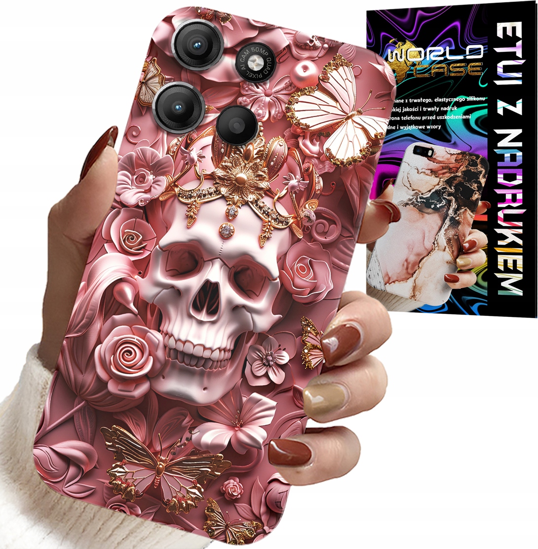 ETUI DO MOTOROLA MOTO G15 - KOBIECE, MODNE WZORY, CZASZKA W RÓŻE