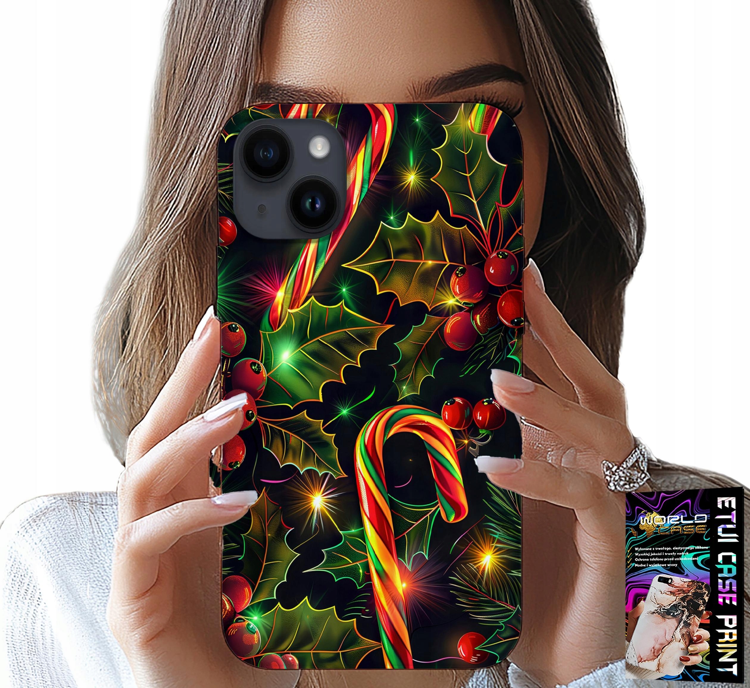 ETUI DO IPHONE 14 PLUS - LASKA CUKROWA, JEMIOŁA, CHOINKA + SZKŁO