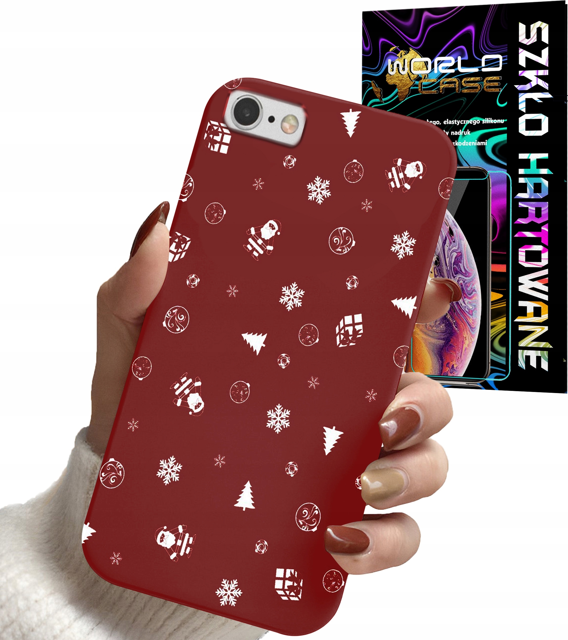 ETUI DO IPHONE 7 8 (SE2022) - ŚWIĄTECZNE WZORY CHOINKA MIKOŁAJ + SZKŁO