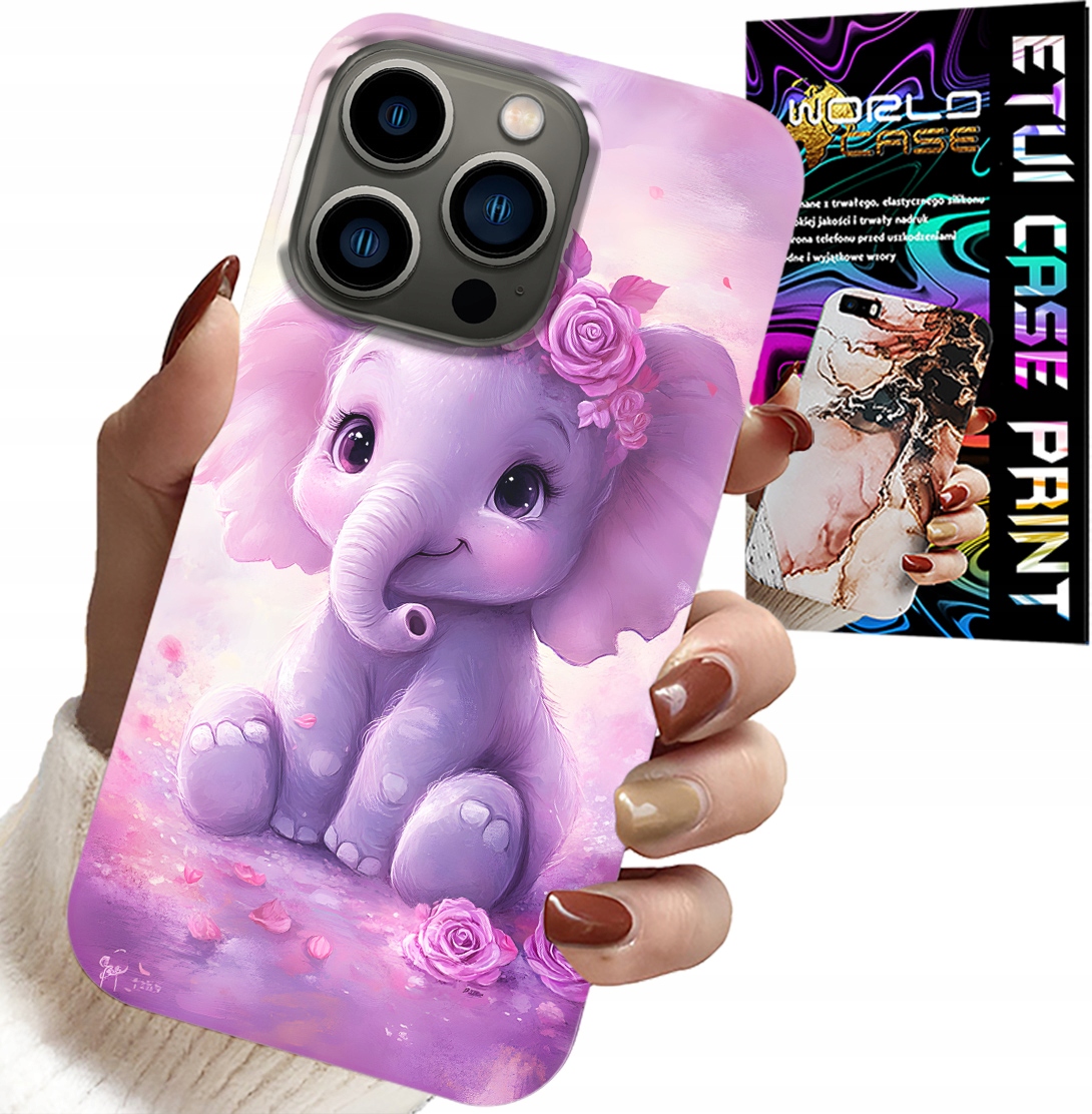 ETUI DO IPHONE 16 PRO MAX - SŁODKI SŁONIK NA RÓŻOWYM TLE CASE +FOLIA