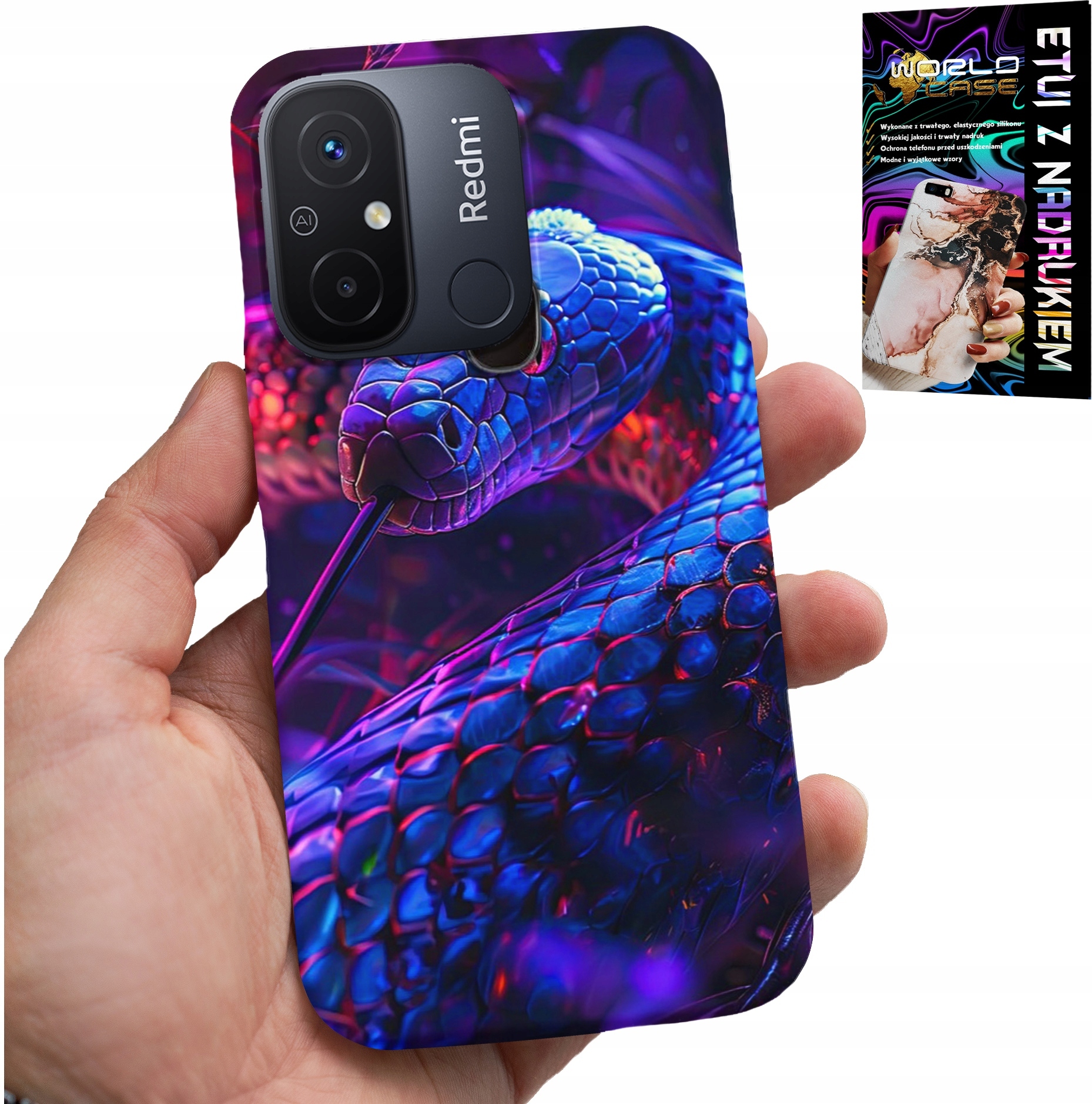 ETUI DO XIAOMI REDMI 12C - WĄŻ KOBRA GRZECHOTNIK GADY CASE + FOLIA