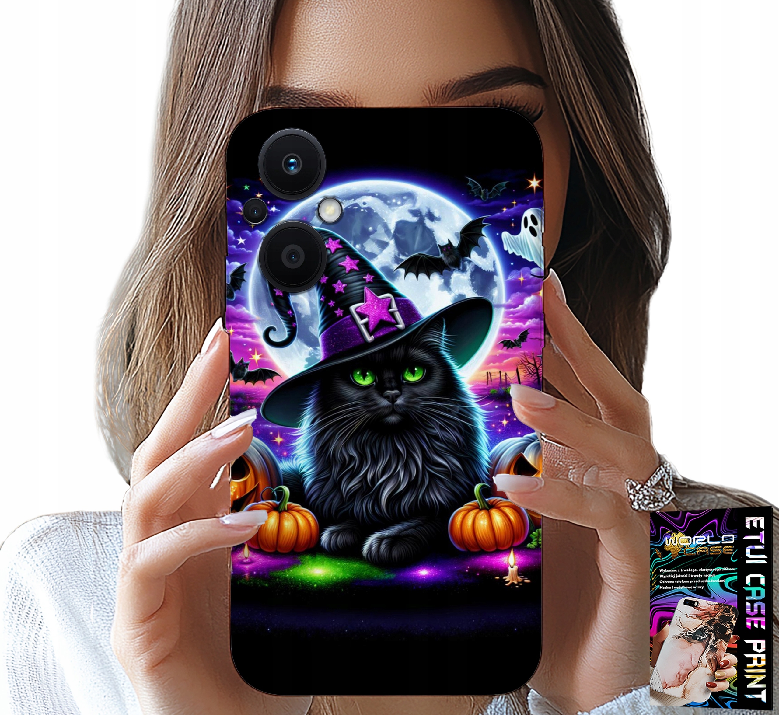 ETUI DO OPPO RENO7 LITE 5G - CZARNY KOTEK HALLOWEEN SALEM DYNIA WZORY