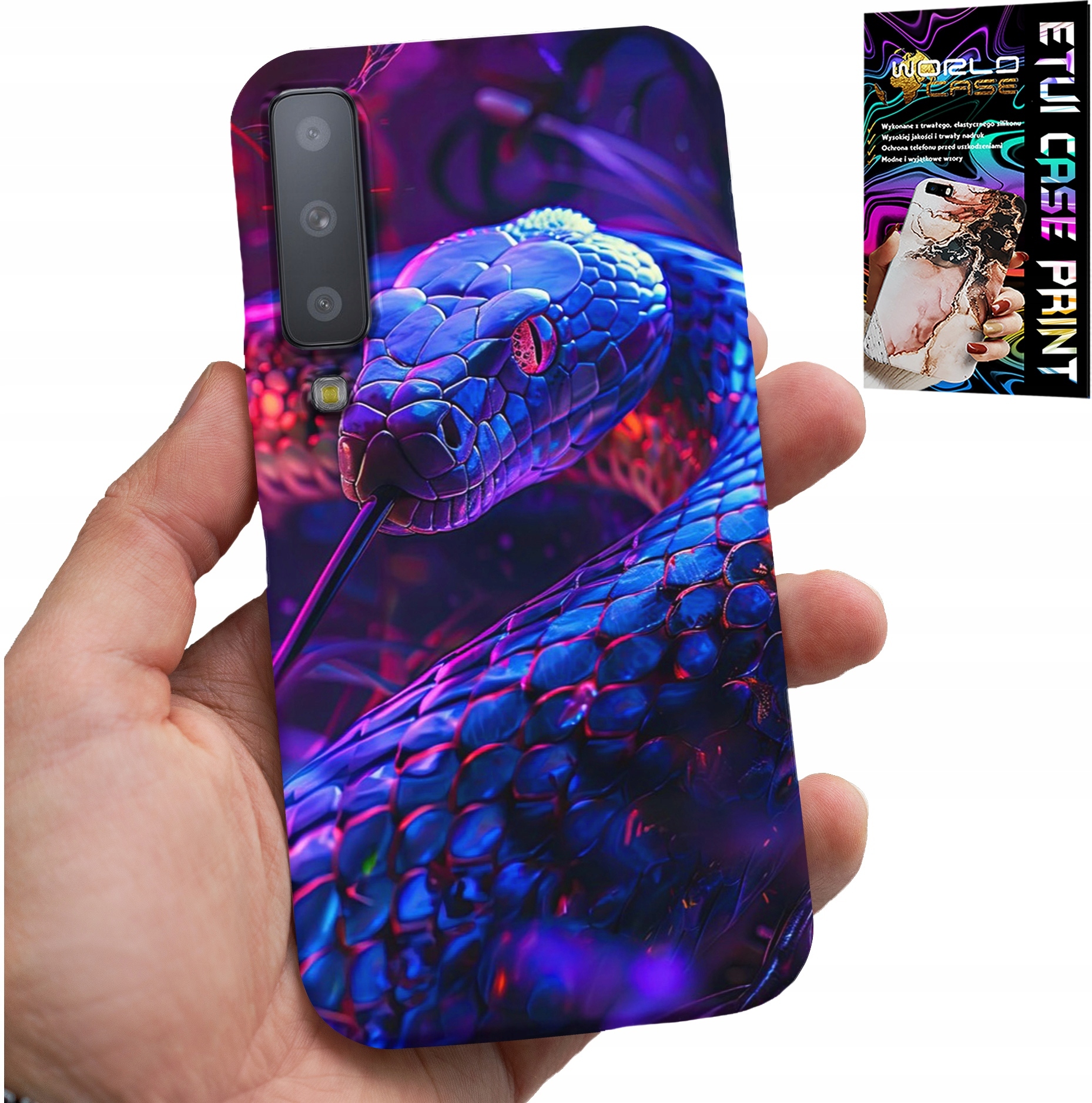 ETUI DO SAMSUNG A7 2018 - WĄŻ KOBRA GRZECHOTNIK GADY CASE + FOLIA