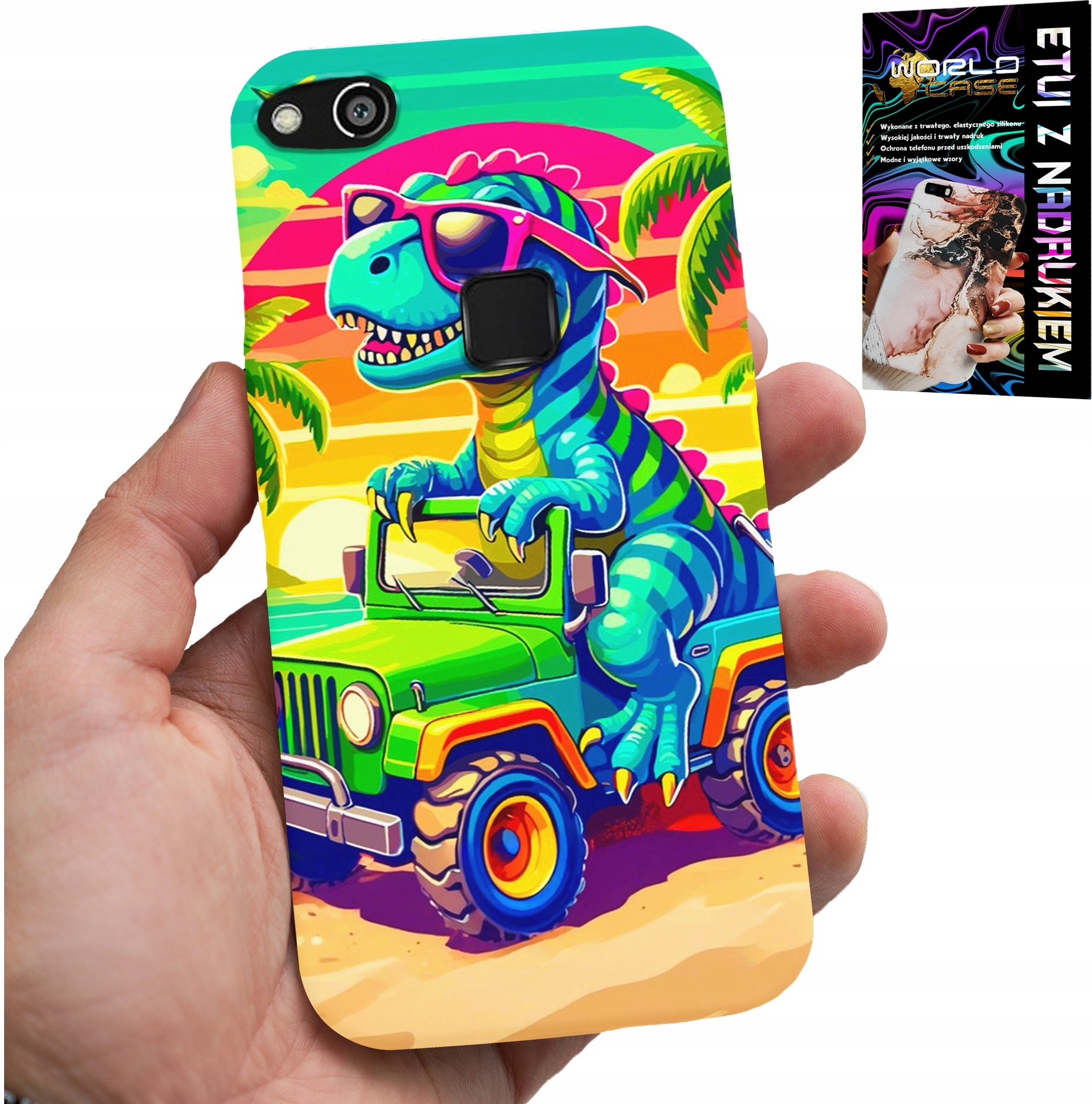 ETUI DO HUAWEI P10 LITE - DINOZAUR W CIĘŻARÓWCE WZORY DLA DZIECI