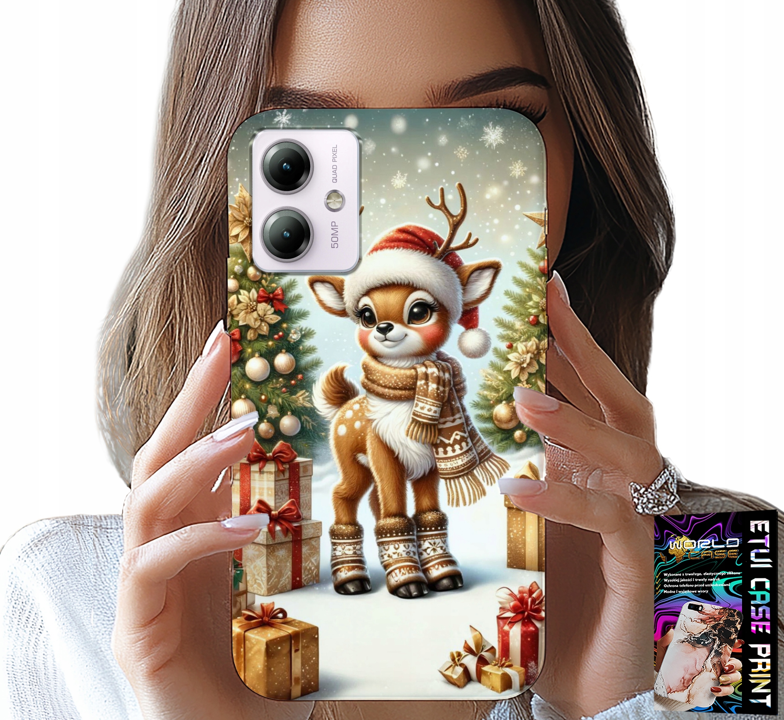 ETUI DO MOTOROLA MOTO G14 - RENIFER, WZORY BOŻONARODZENIOWE + SZKŁO