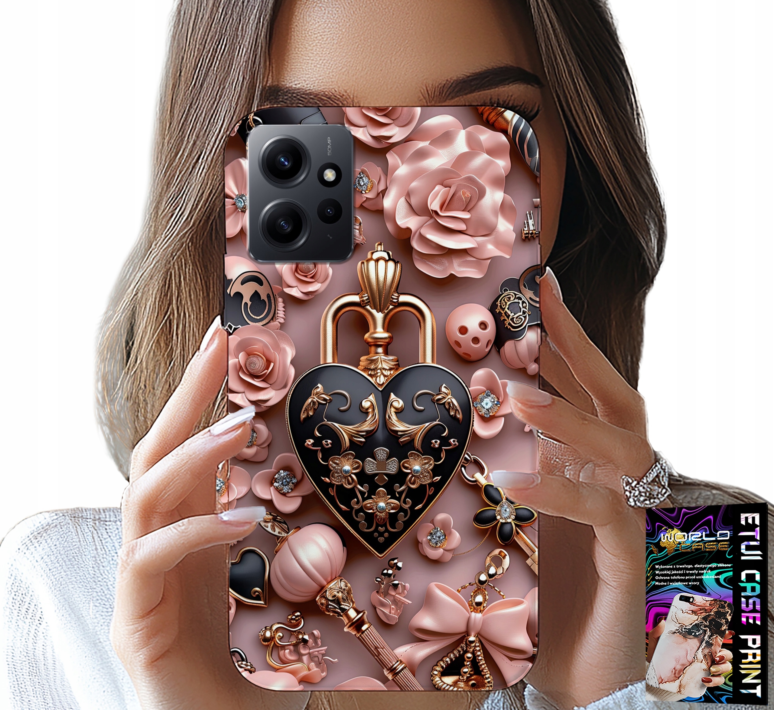 ETUI DO XIAOMI NOTE 12 4G - KOBIECE WZORY KŁÓDKA SERCE CASE + SZKŁO