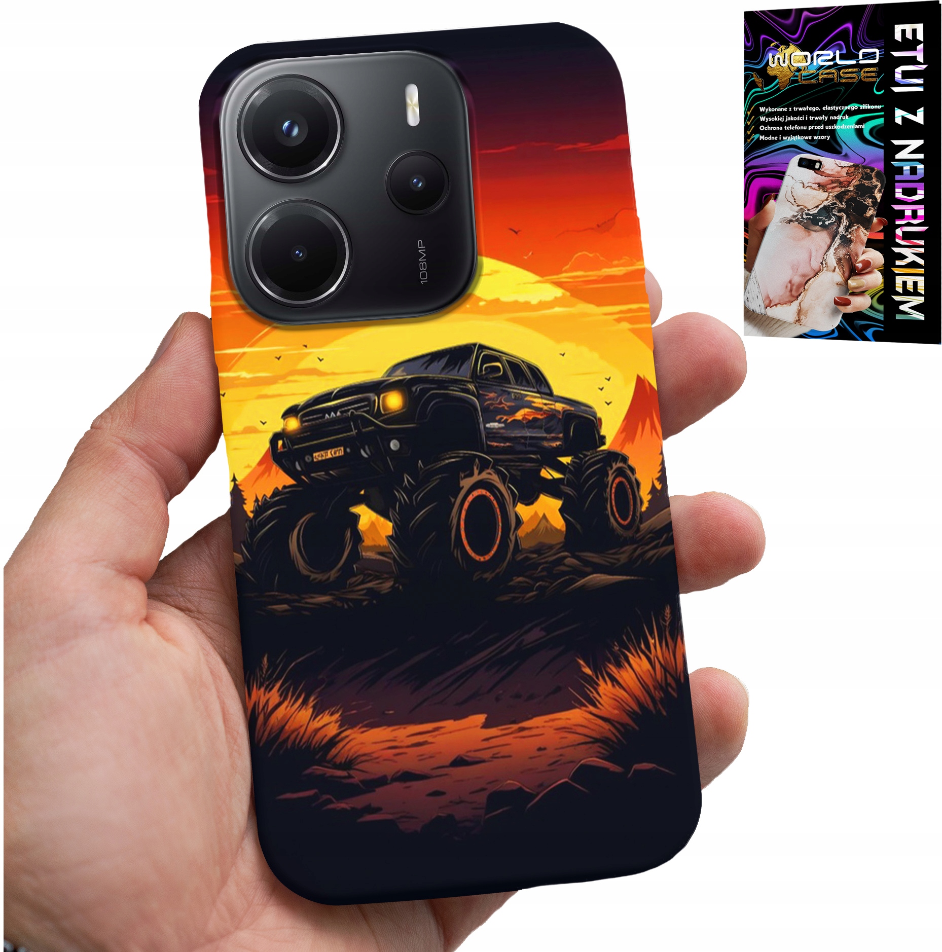 ETUI DO XIAOMI NOTE 14 4G - MONSTERTRUCK, CIĘŻARÓWKA, WZORY + SZKŁO