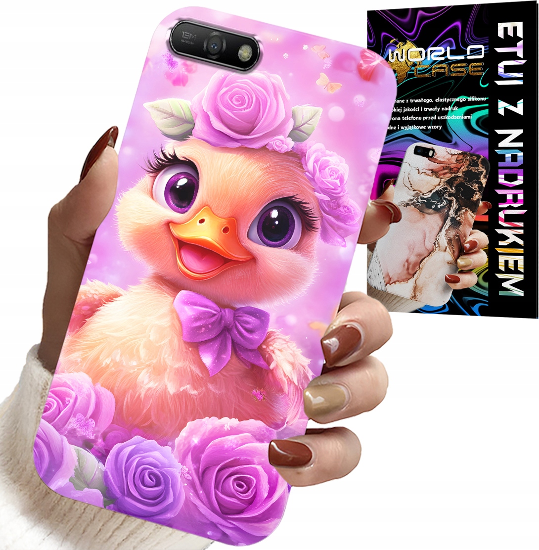 ETUI DO HUAWEI Y6 2018 - SŁODKA KACZUCHA, KACZKA NA RÓŻOWYM TLE