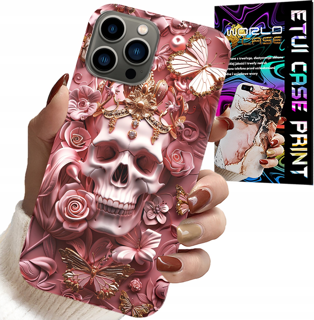 ETUI DO IPHONE 12 PRO MAX - KOBIECE, MODNE WZORY, CZASZKA W RÓŻE