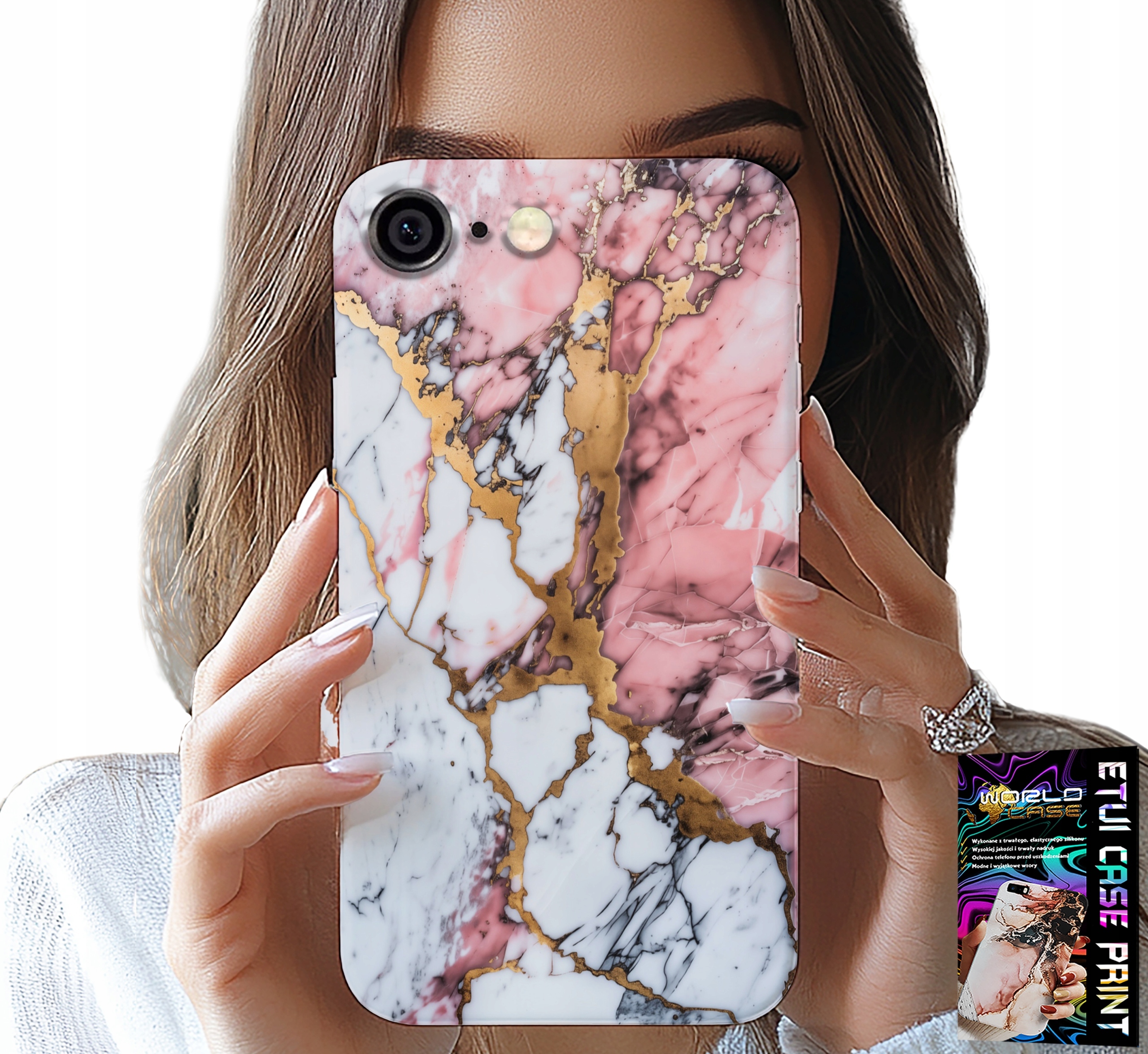 ETUI DO IPHONE 6 / 6S - RÓŻOWO BIAŁY MARMUREK, KAMIENNE WZORY