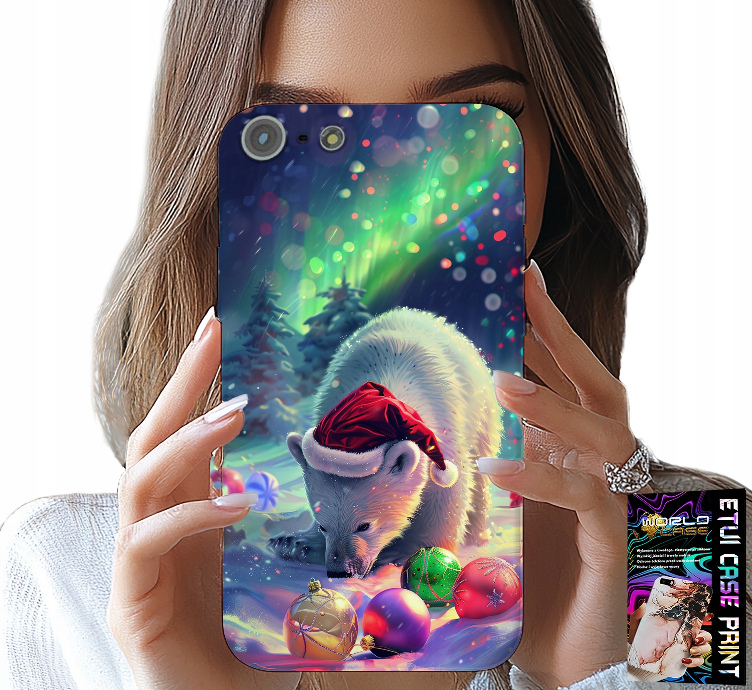 ETUI DO IPHONE 5 / 5S / 5C - ŚWIĄTECZNY NIEDŹWIEDŹ BOMBKI CASE +FOLIA