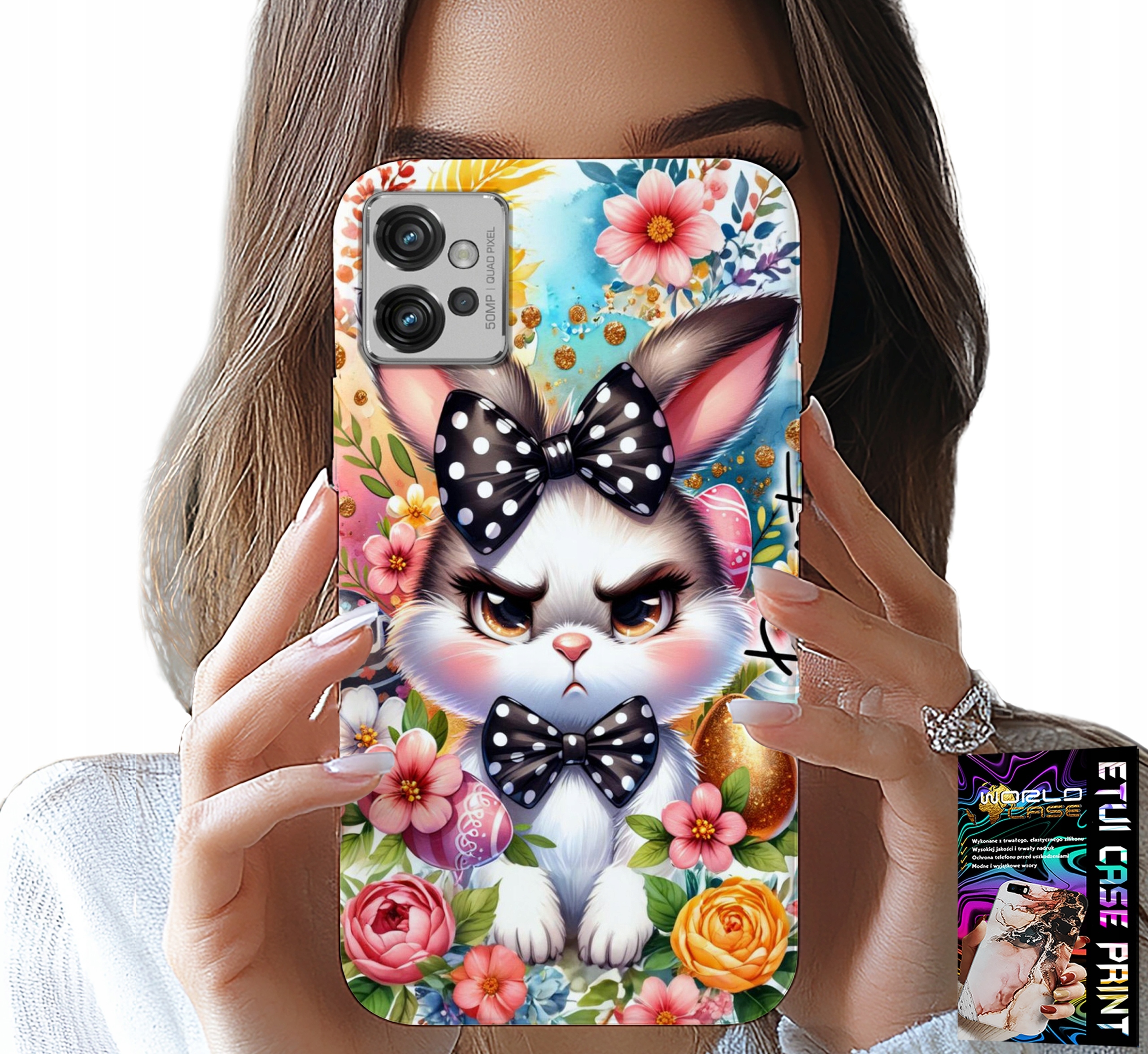 ETUI DO MOTOROLA G32 - KRÓLIK WIELKANOCNY, ZAJĄC, JAJKA + FOLIA