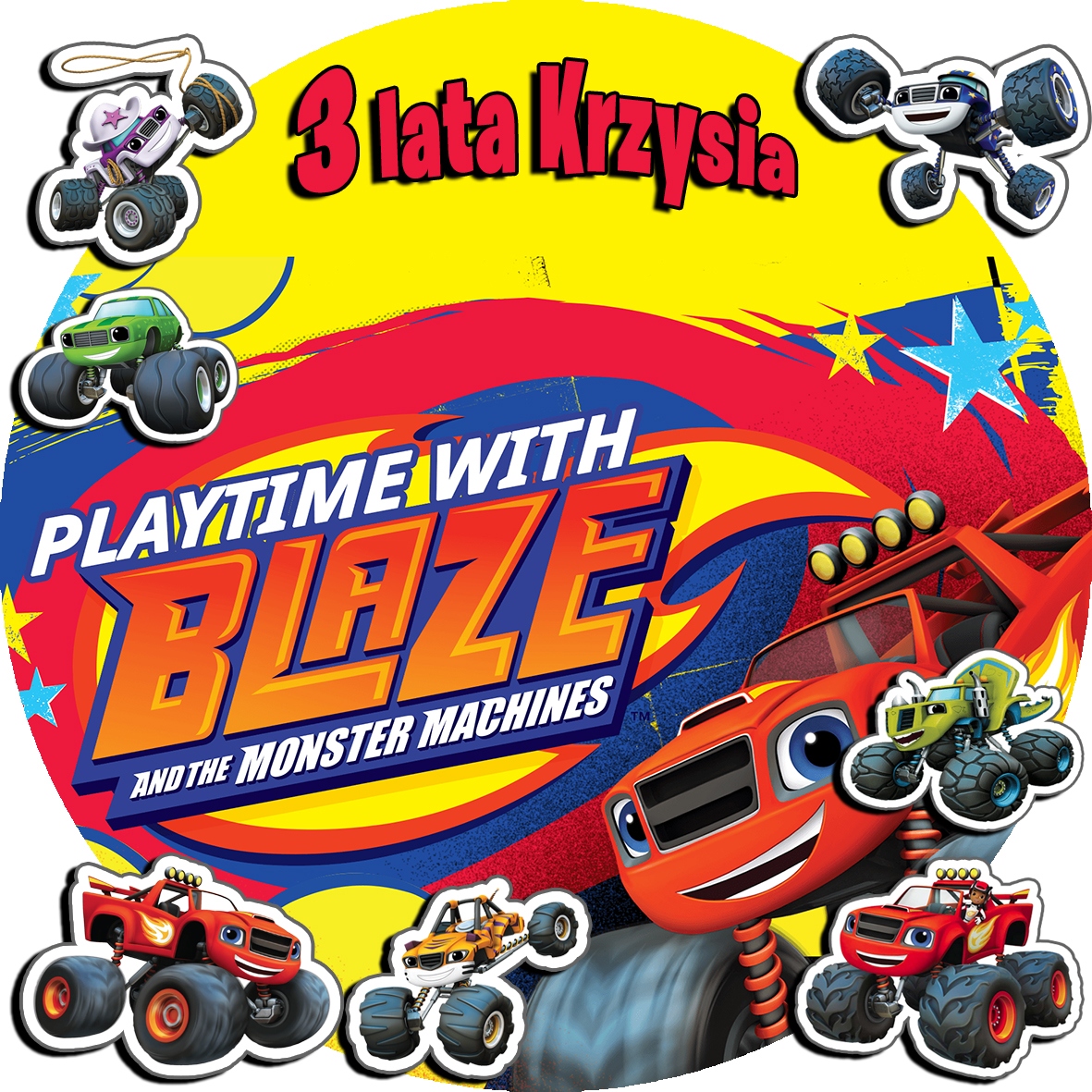 OPŁATEK NA TORT 30CM - BLAZE TRUCK + IMIĘ + GRATIS! 24CM 26CM