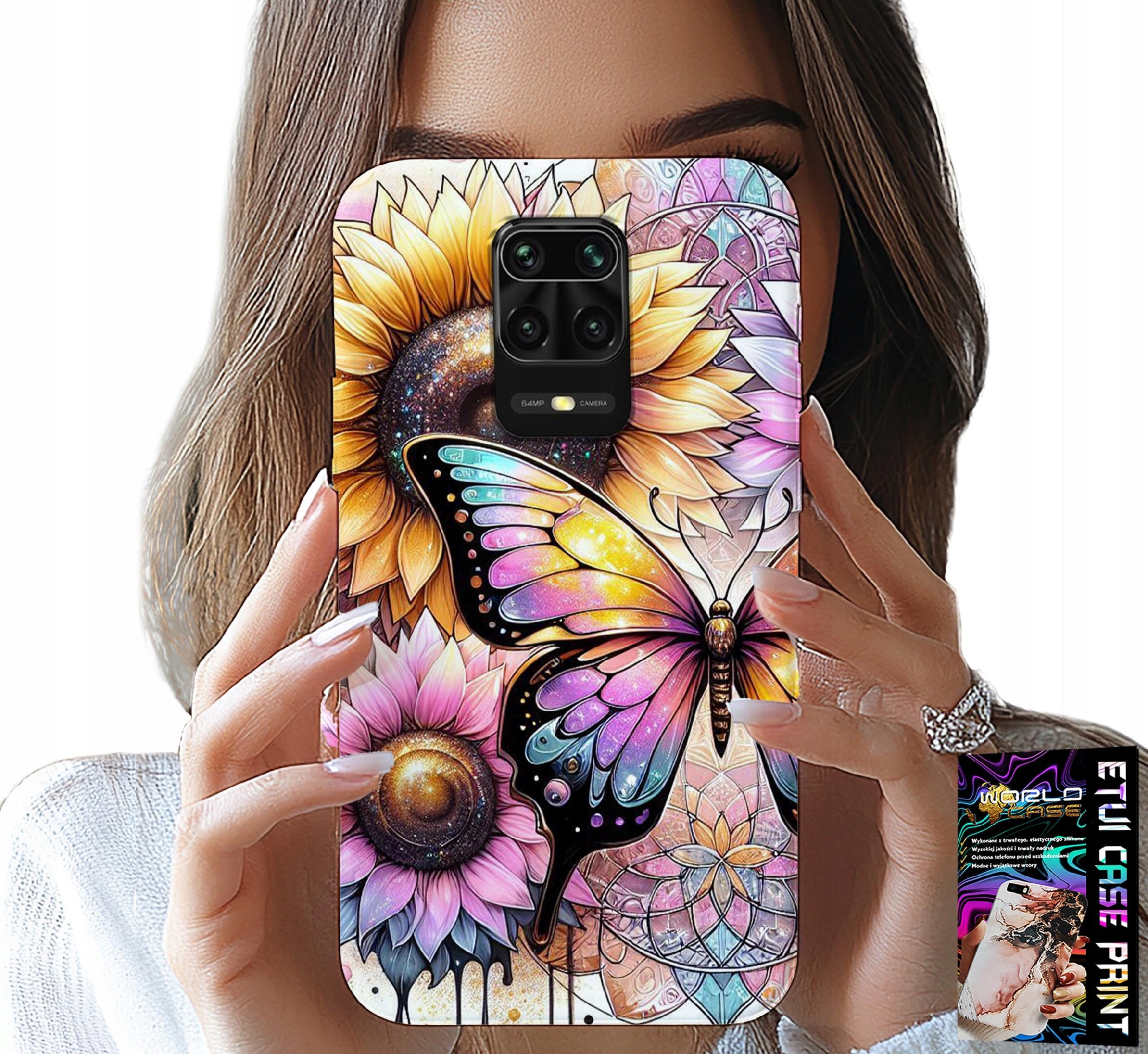 ETUI DO XIAOMI NOTE 9 PRO / 9S - SŁONECZNIK Z MOTYLKIEM, OBUDOWA + FOLIA