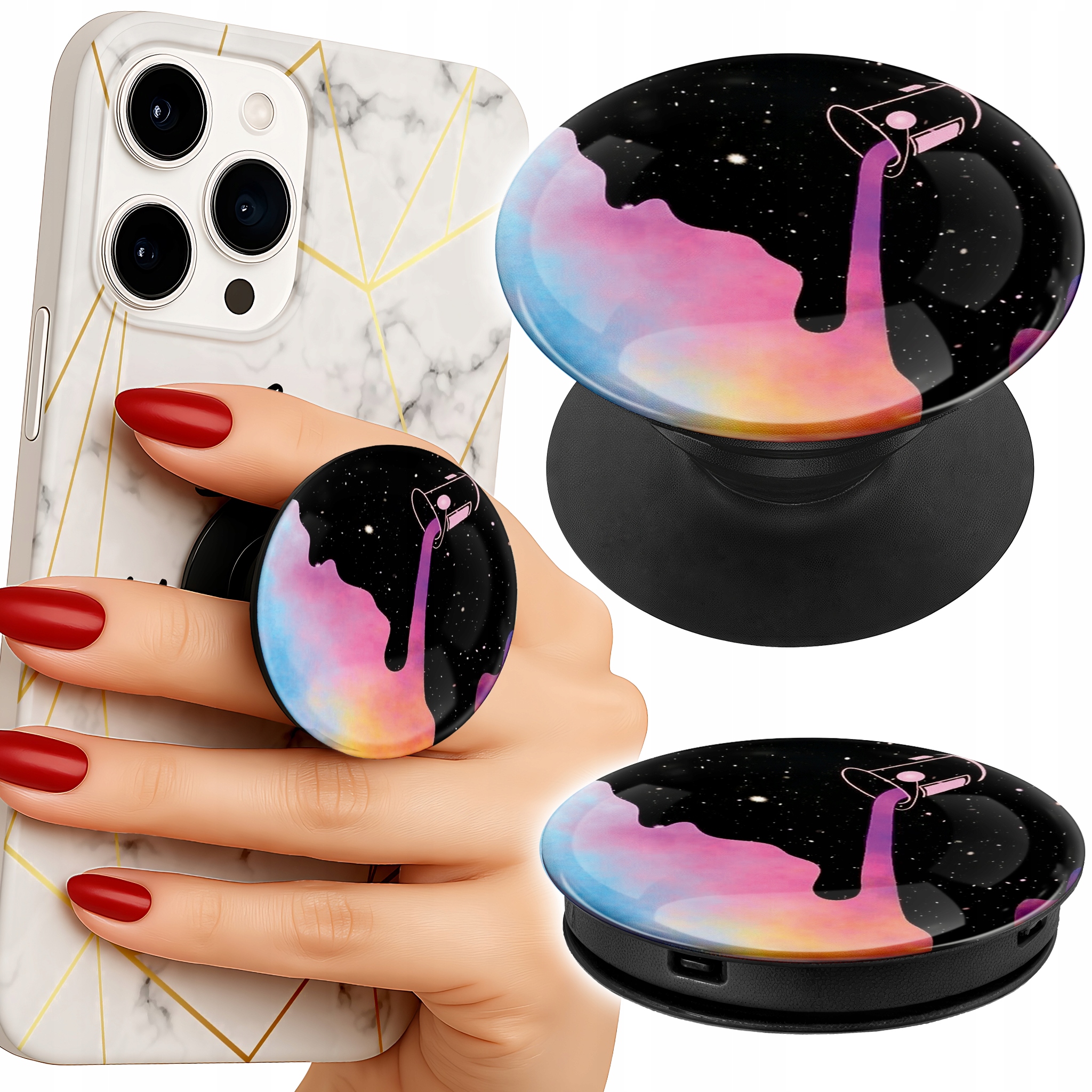 Uchwyt do telefonu Popsocket na palce/stojak TĘCZOWE KOLOROWE WZORY, FARBA