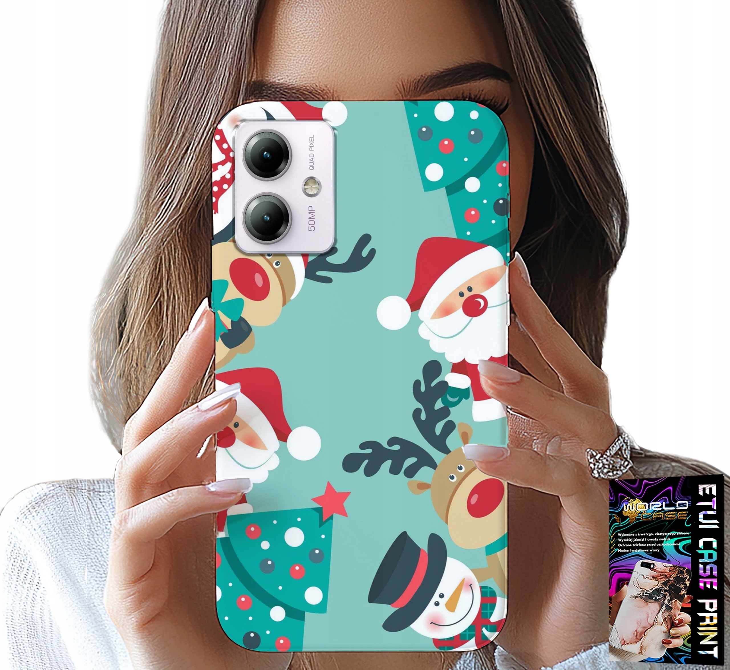 ETUI DO MOTOROLA MOTO G14 - MIKOŁAJ, RENIFER BAŁWAN ŚWIĄTECZNE WZORY