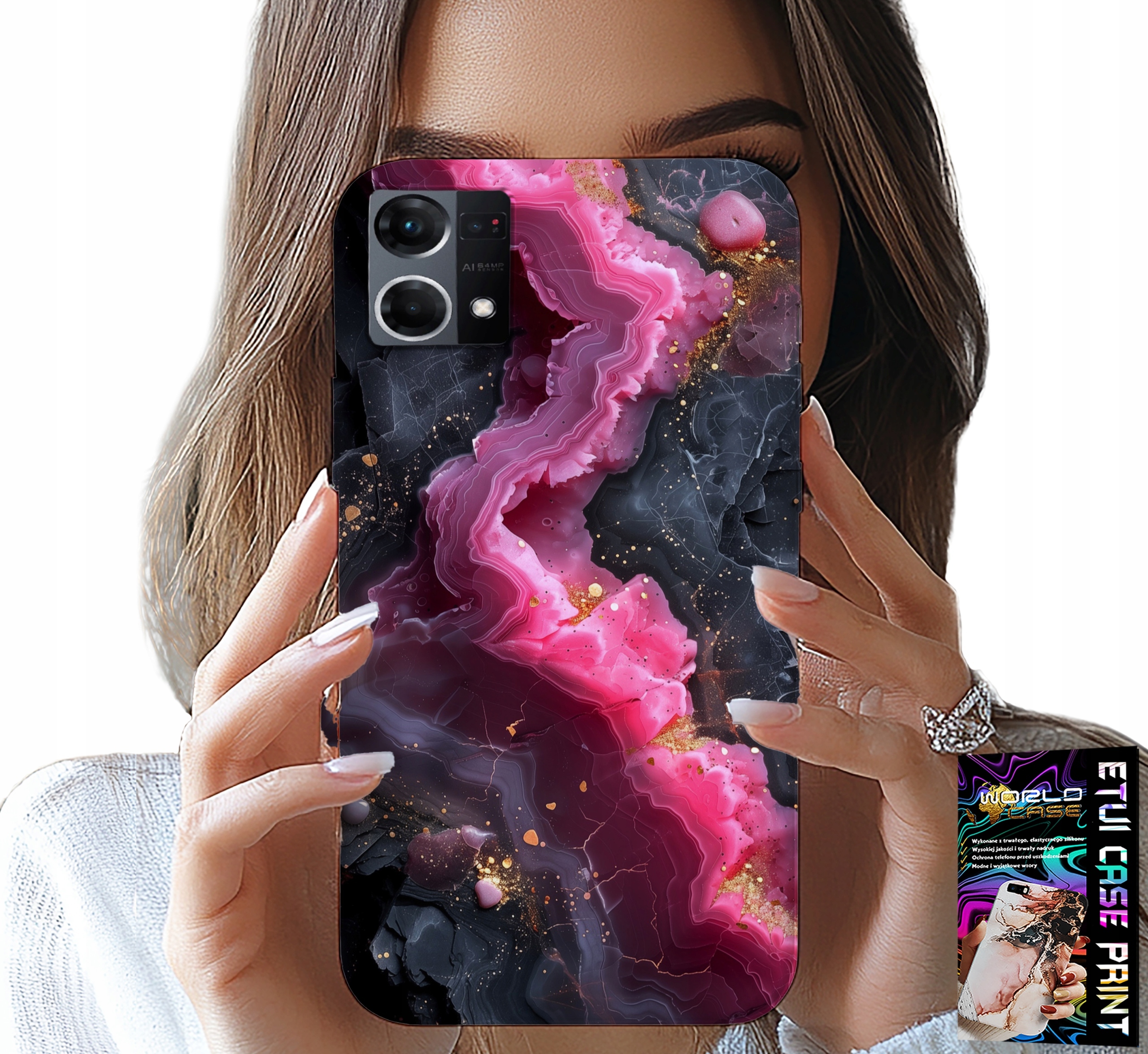 ETUI DO OPPO RENO7 4G - RÓŻOWY MARMUREK PLECKI, MODNE WZORY