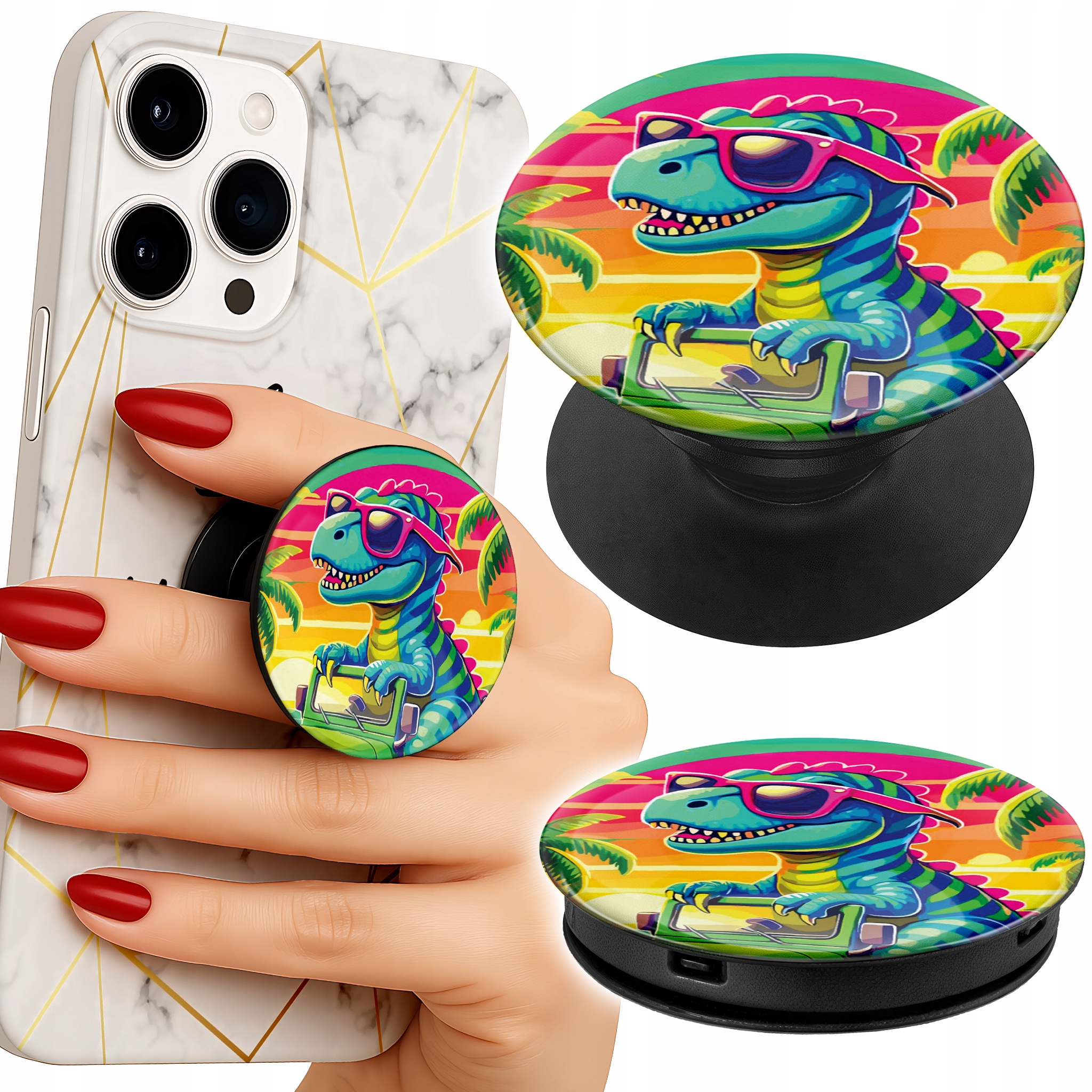 Uchwyt do telefonu Popsocket na palce/stojak DINOZAUR W CIĘŻARÓWCE WZORY
