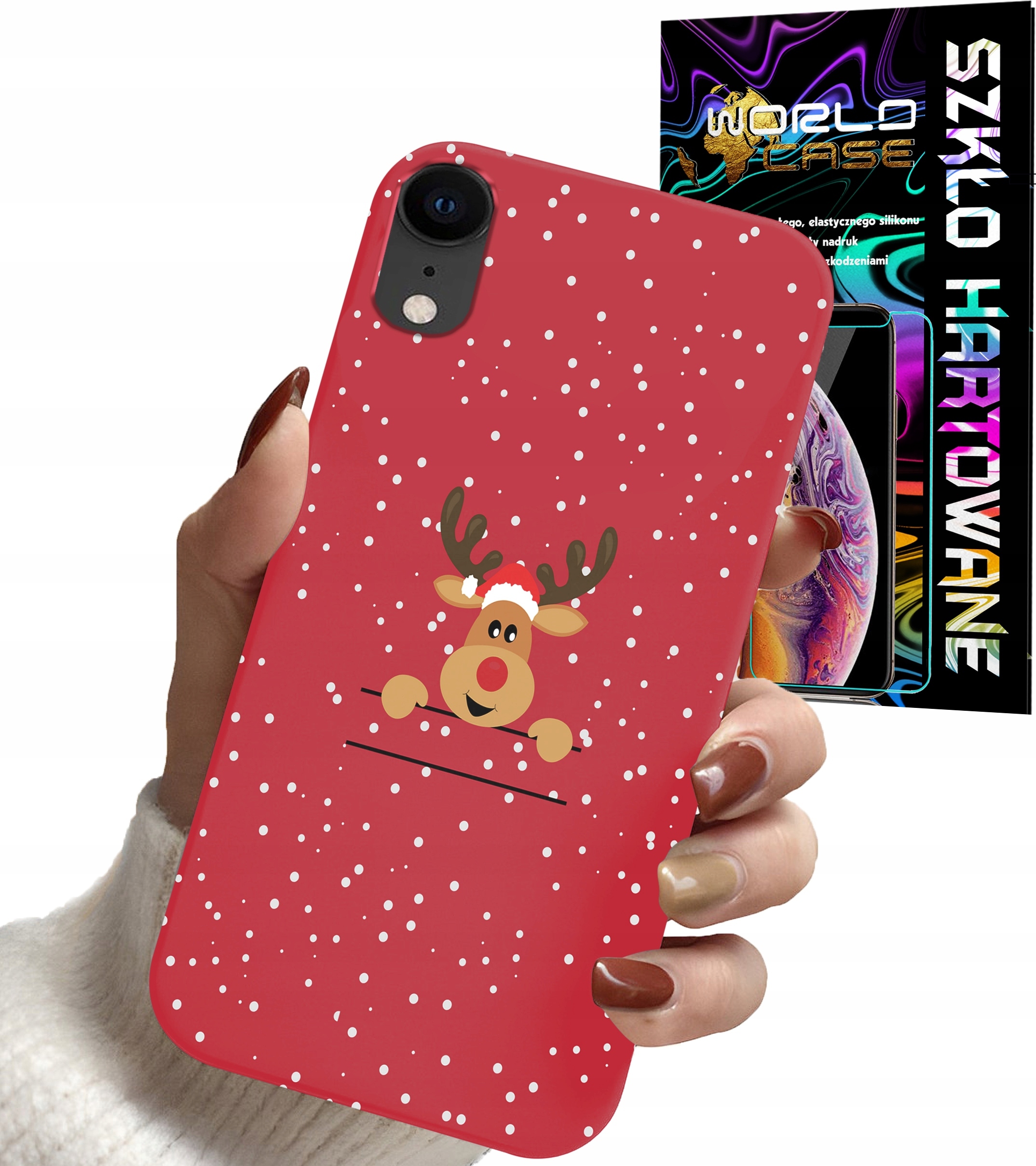 ETUI DO IPHONE XR - ŚWIĄTECZNE WZORY RENIFER MIKOŁAJ + SZKŁO