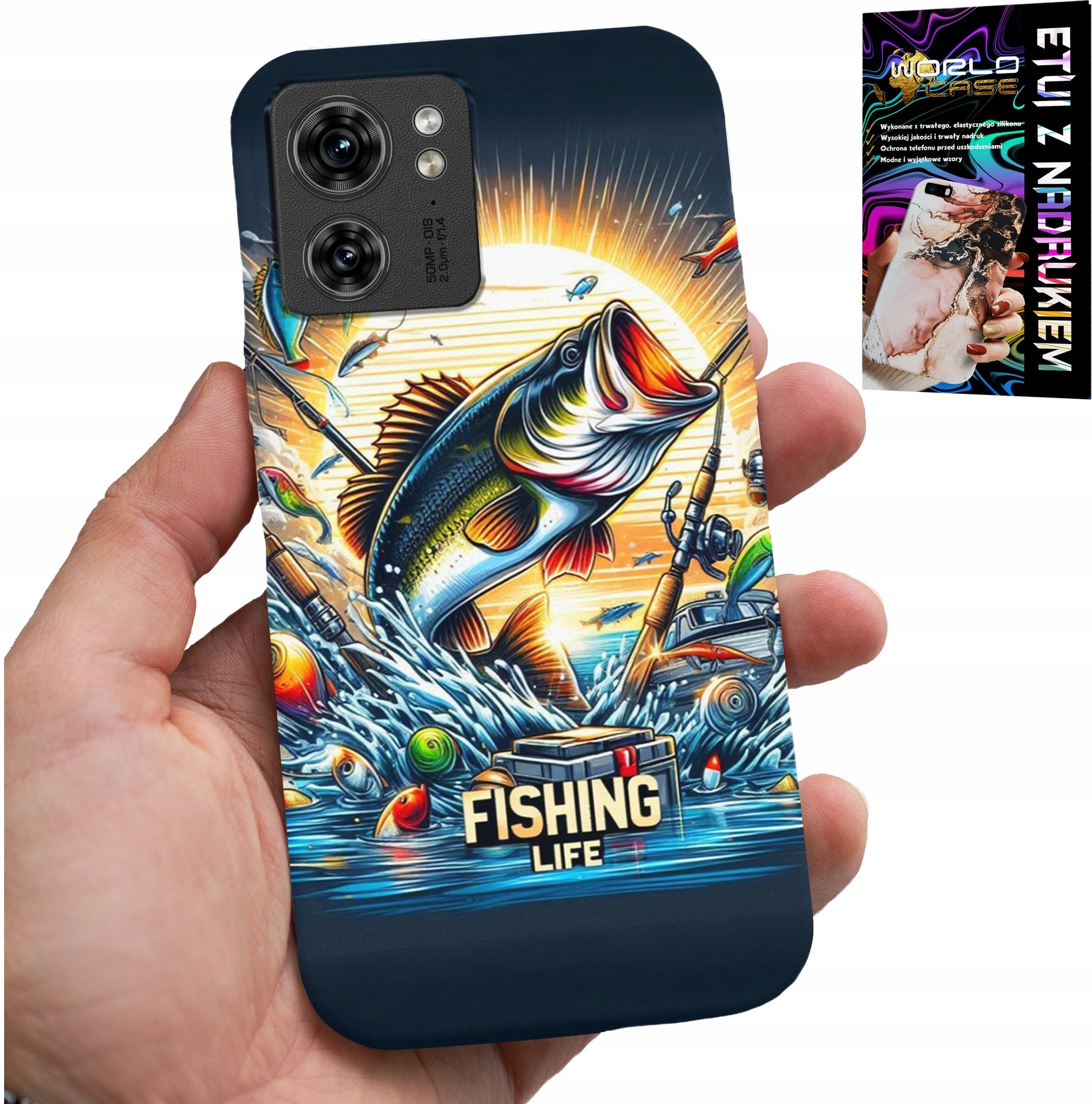 ETUI DO MOTOROLA EDGE 40 - WZORY DLA WĘDKARZA, RYBY, DORSZ, ŁOSOŚ