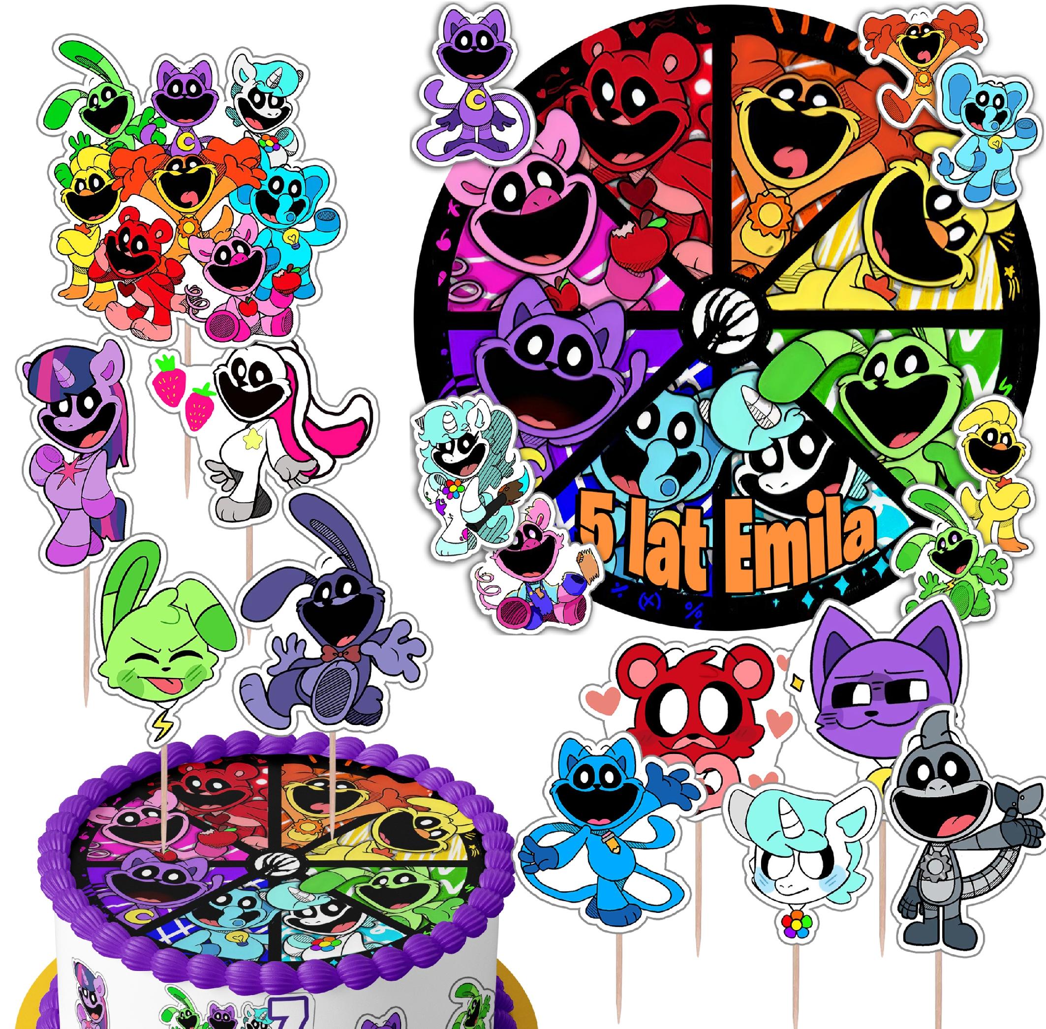 ZESTAW OPŁATEK NA TORT 20CM + TOPPERY - CATNAP SMILING CRI + IMIĘ 15CM 18CM