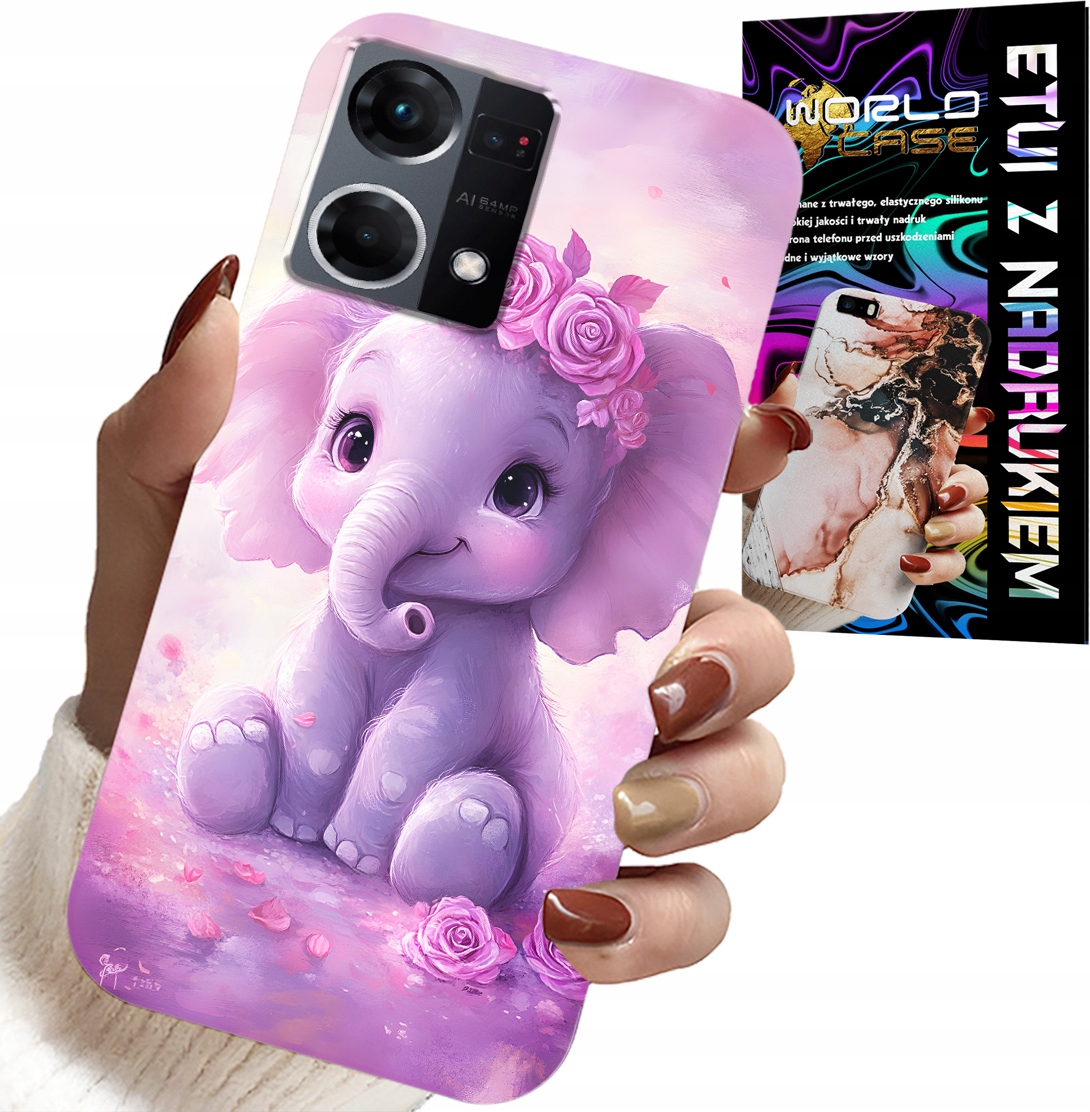 ETUI DO OPPO RENO7 4G - SŁODKI SŁONIK NA RÓŻOWYM TLE CASE +FOLIA