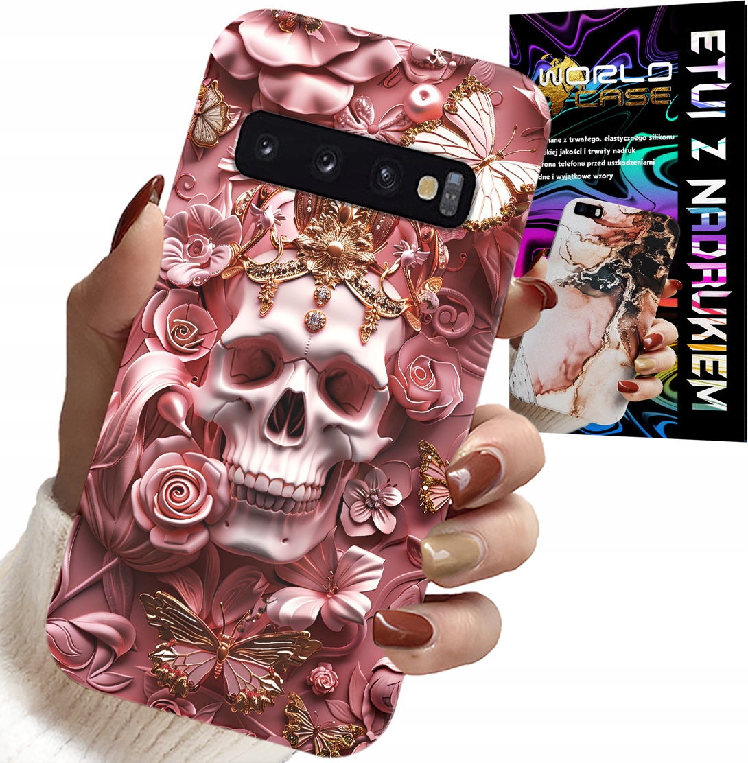 ETUI DO SAMSUNG GALAXY S10 - KOBIECE, MODNE WZORY, CZASZKA W RÓŻE