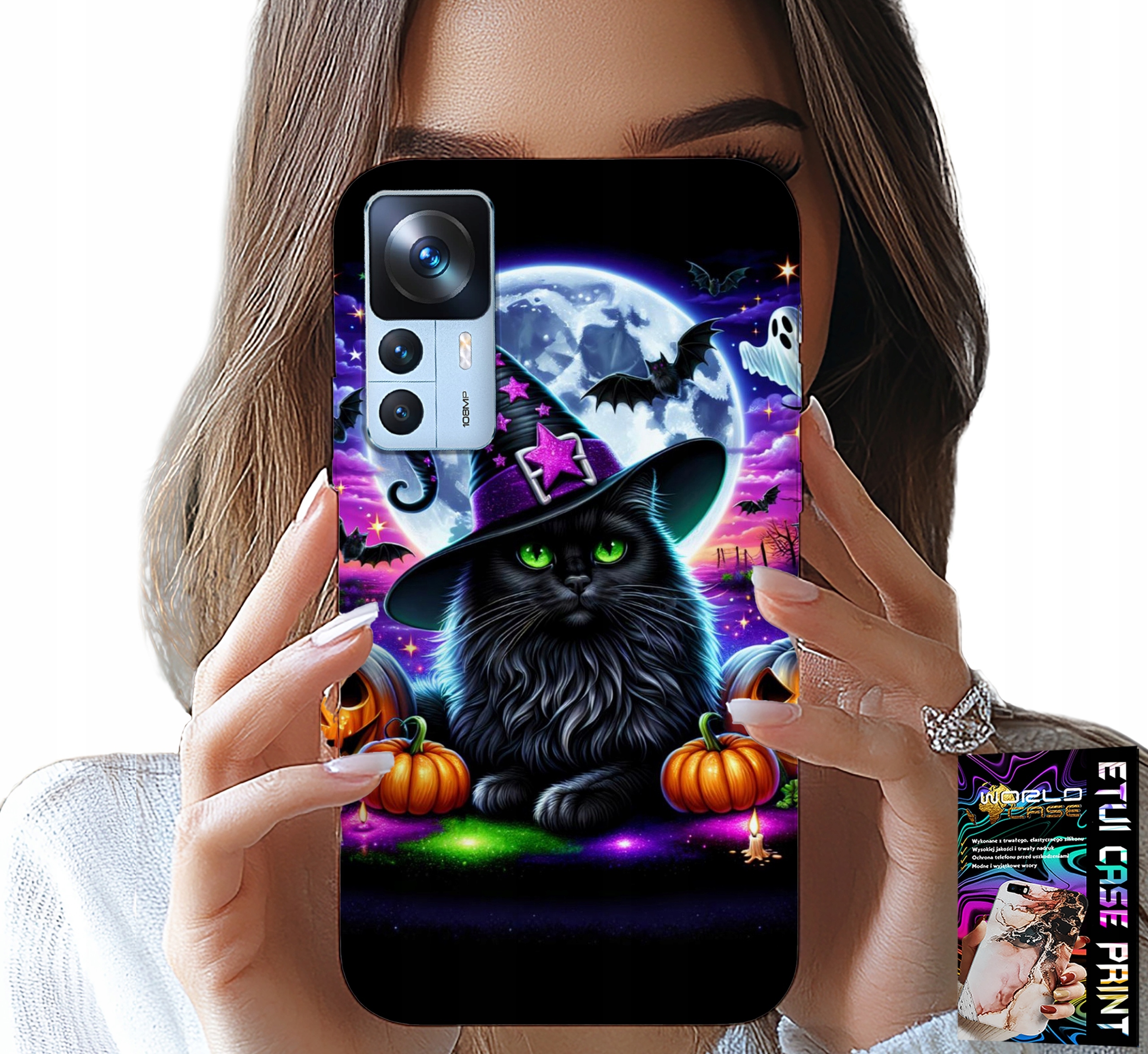 ETUI DO XIAOMI 12T / 12T PRO - CZARNY KOTEK HALLOWEEN SALEM DYNIA WZORY