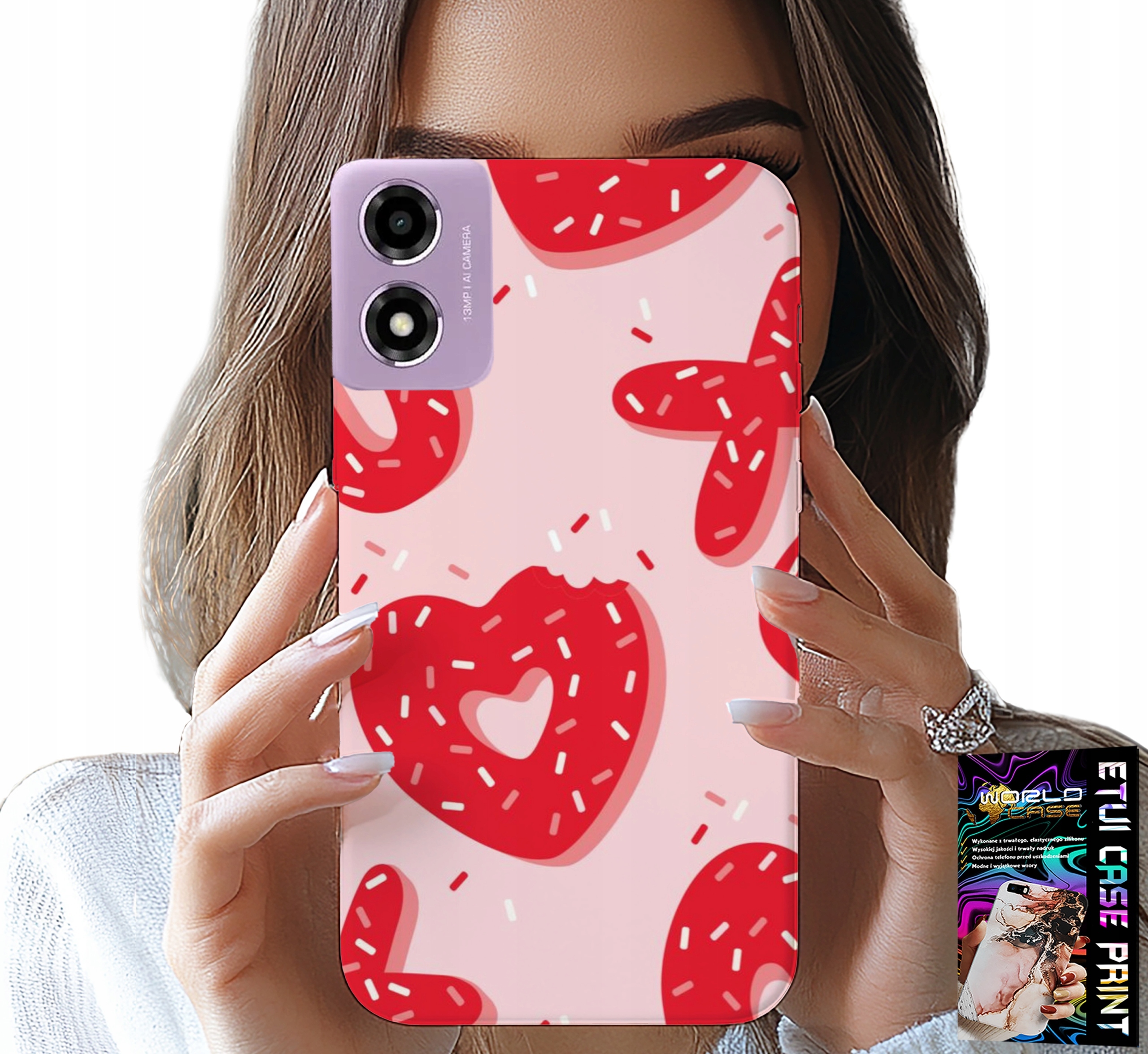 ETUI DO MOTOROLA MOTO E14 - KOBIECE, MODNE WZORY XOXO SERCE + SZKŁO