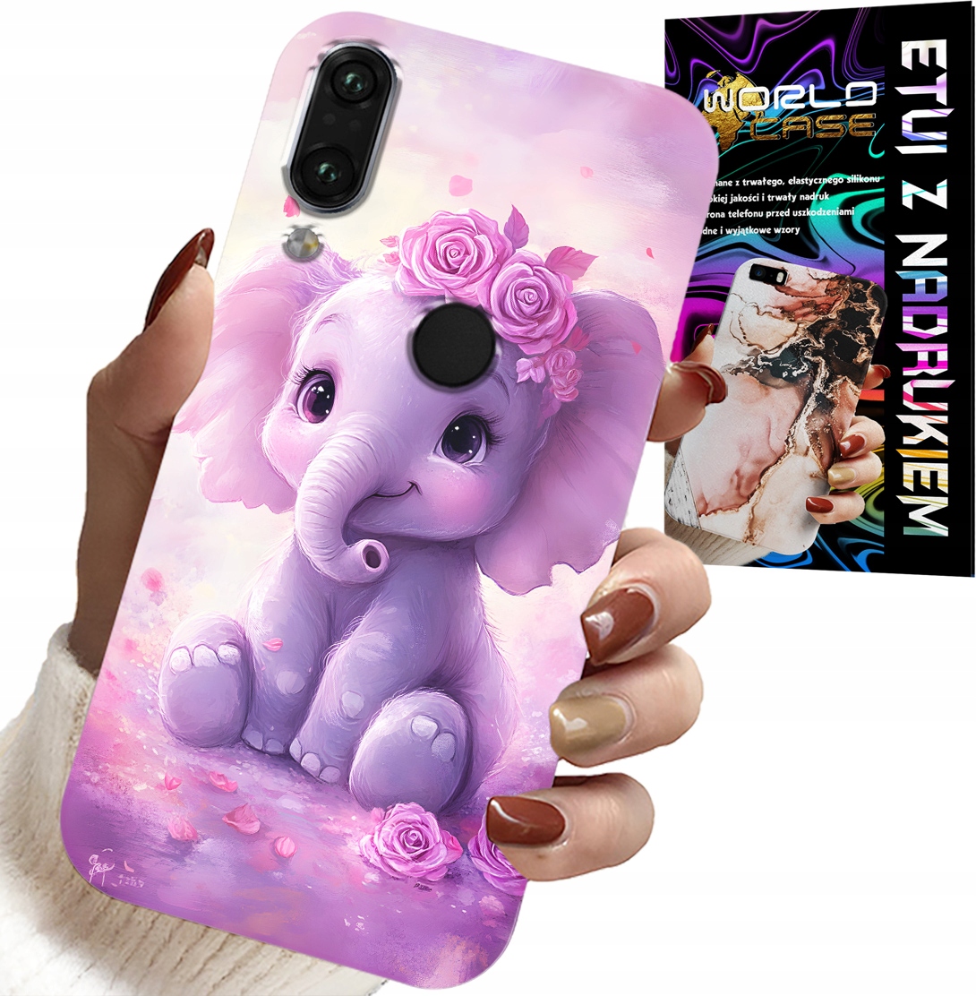 ETUI DO HUAWEI P SMART 2019 - SŁODKI SŁONIK NA RÓŻOWYM TLE CASE +FOLIA