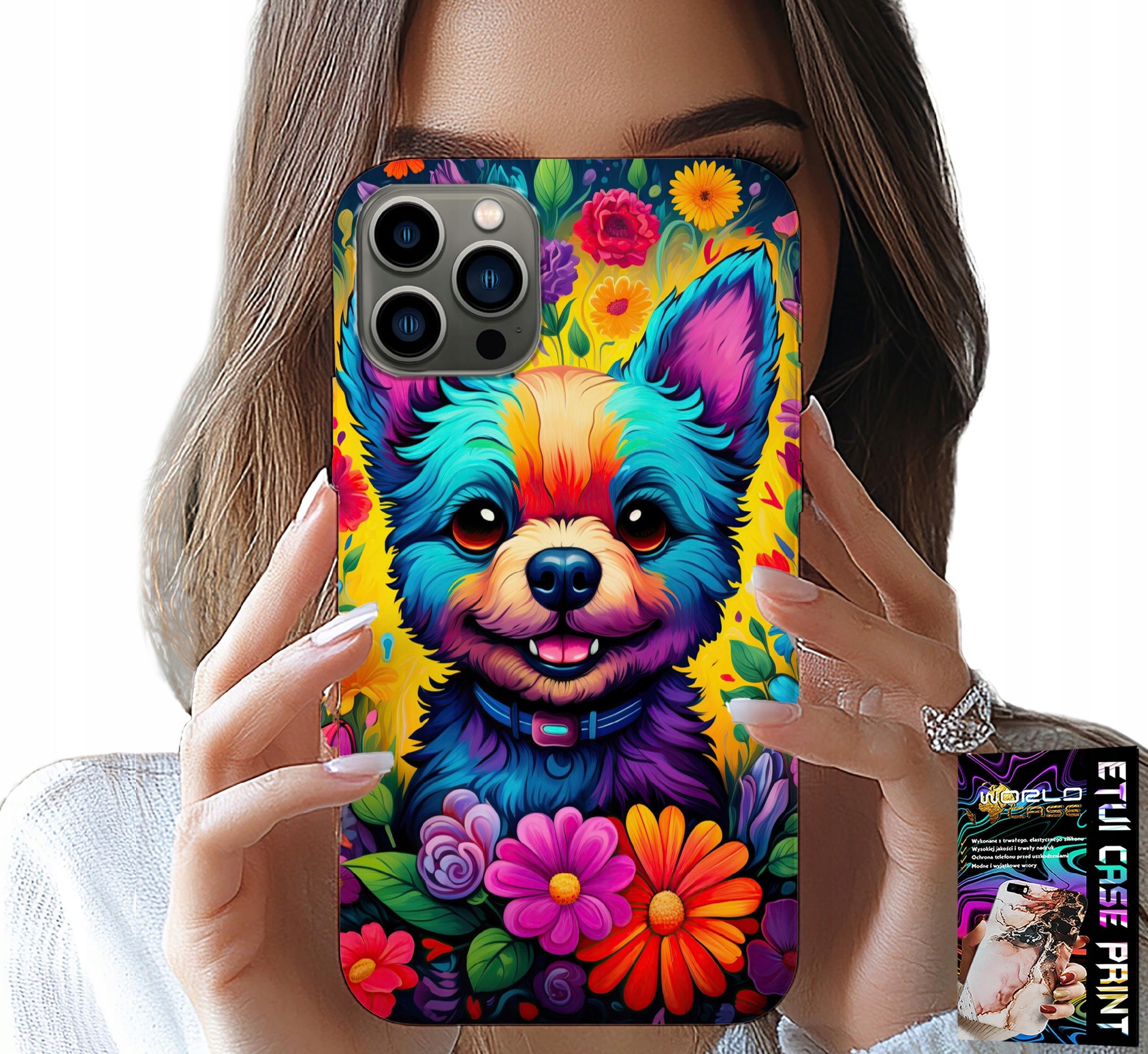 ETUI DO IPHONE 12 PRO - KWIACISTE WZORY PIESEK PIES JORK PLECKI