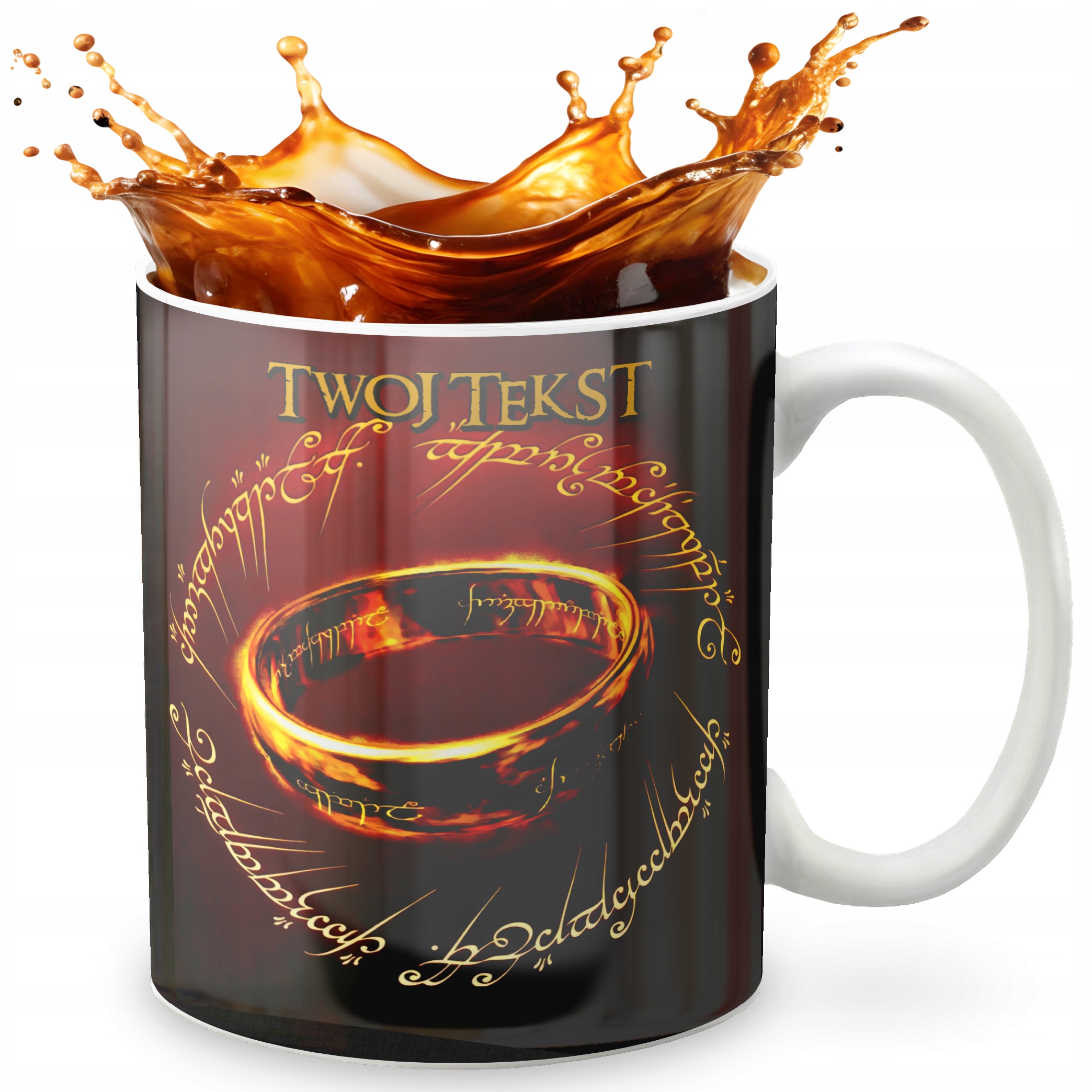 KUBEK 330ml GRAFIKA PREZENT ŚWIĘTA WZÓR - FILM PIERŚCIENI WŁADCA + IMIĘ