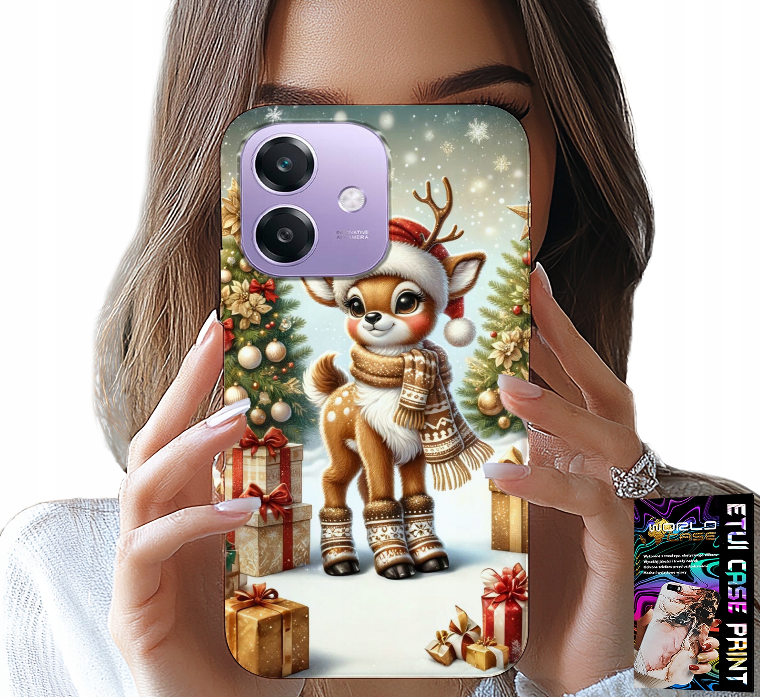 ETUI DO OPPO A40 / A40M - RENIFER, WZORY BOŻONARODZENIOWE + SZKŁO