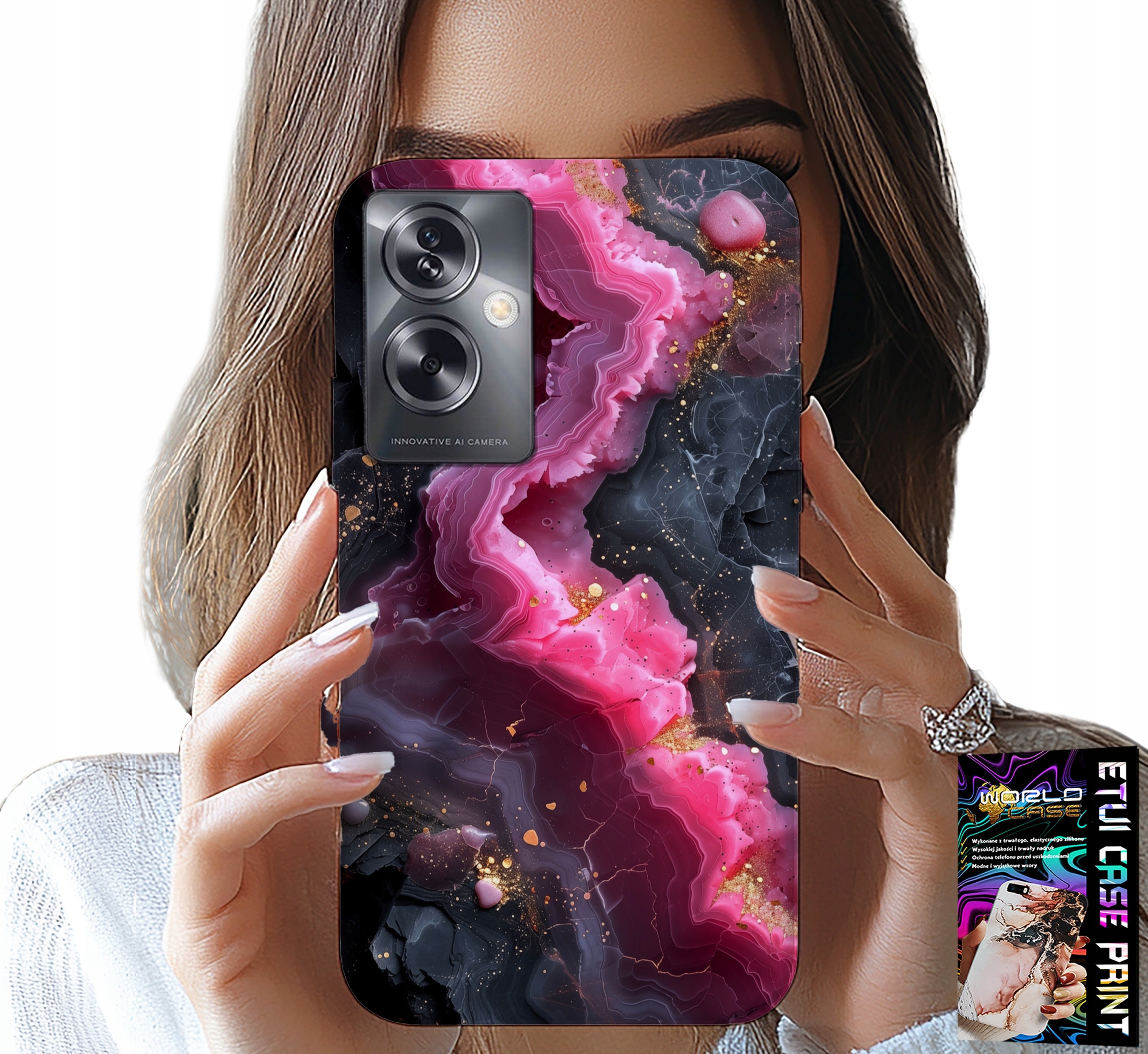 ETUI DO OPPO A79 5G - RÓŻOWY MARMUREK PLECKI, MODNE WZORY