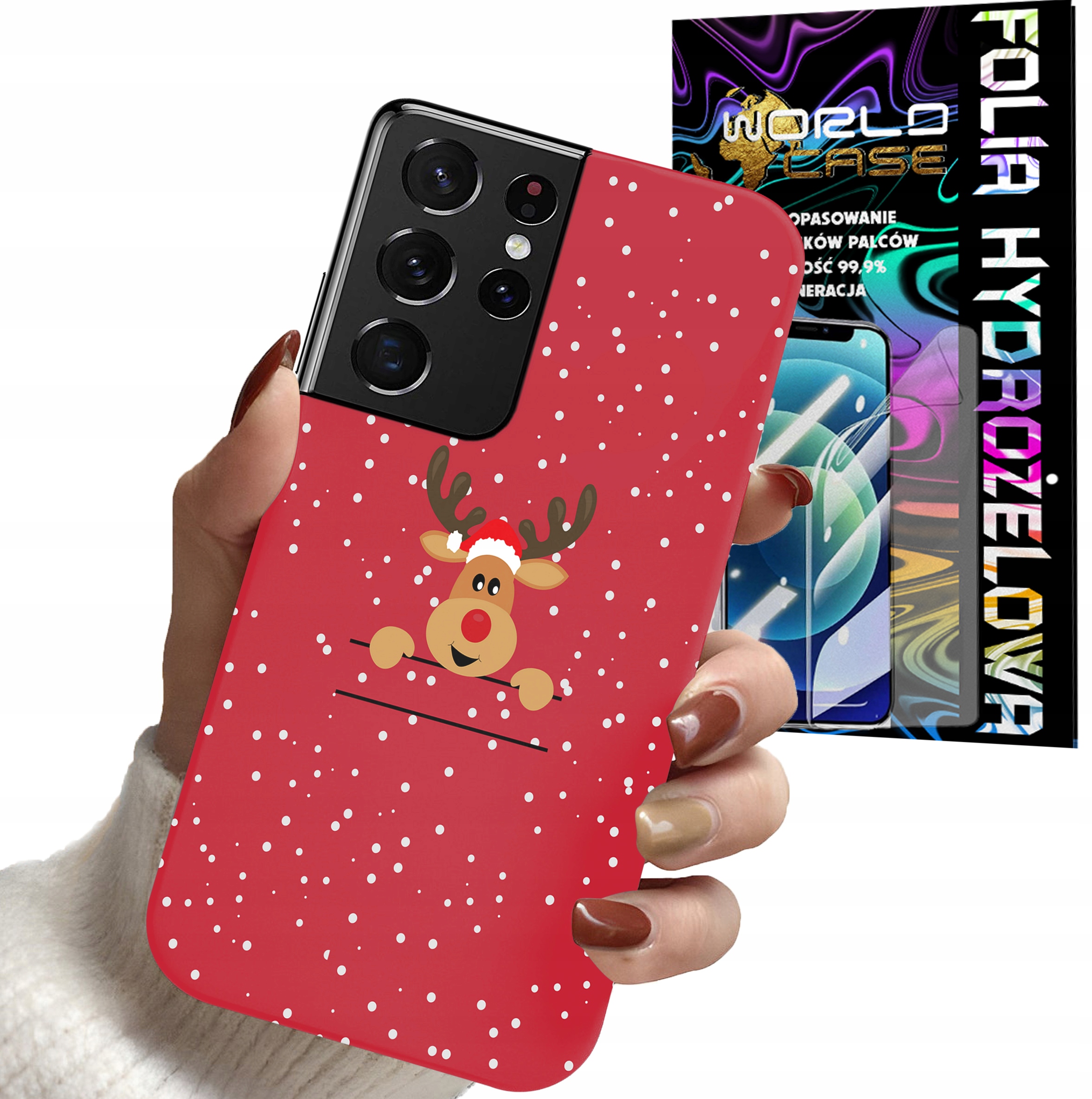 ETUI DO SAMSUNG S21 ULTRA - ŚWIĄTECZNE WZORY RENIFER MIKOŁAJ + FOLIA