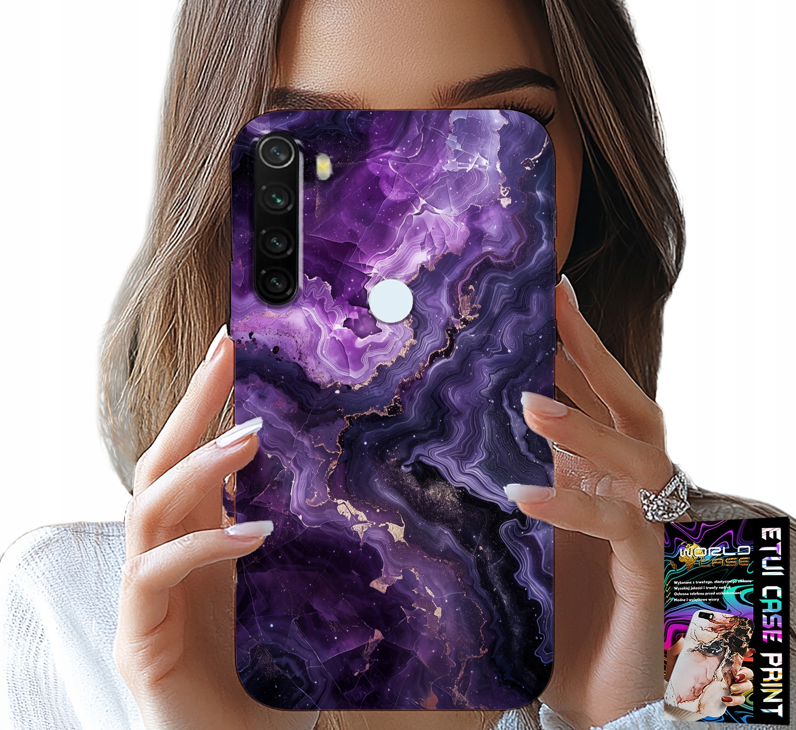 ETUI DO XIAOMI NOTE 8T - FIOLETOWY MARMUREK MODNE KOBIECE + SZKŁO