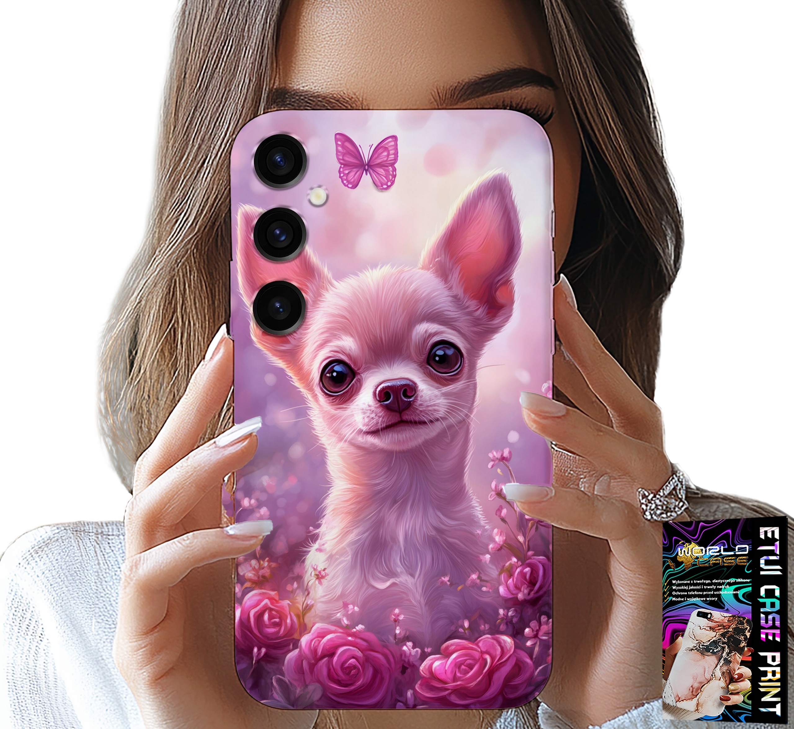 ETUI DO SAMSUNG GALAXY S25 PLUS - SŁODKA CHIHUAHUA NA RÓŻOWYM TLE KWIATAMI