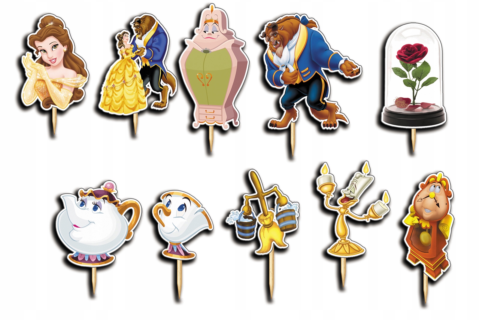 TOPPERY NA TORT OZDOBNE DEKORACJA ZESTAW - PIĘKNA I BESTIA BAJKA 10szt.