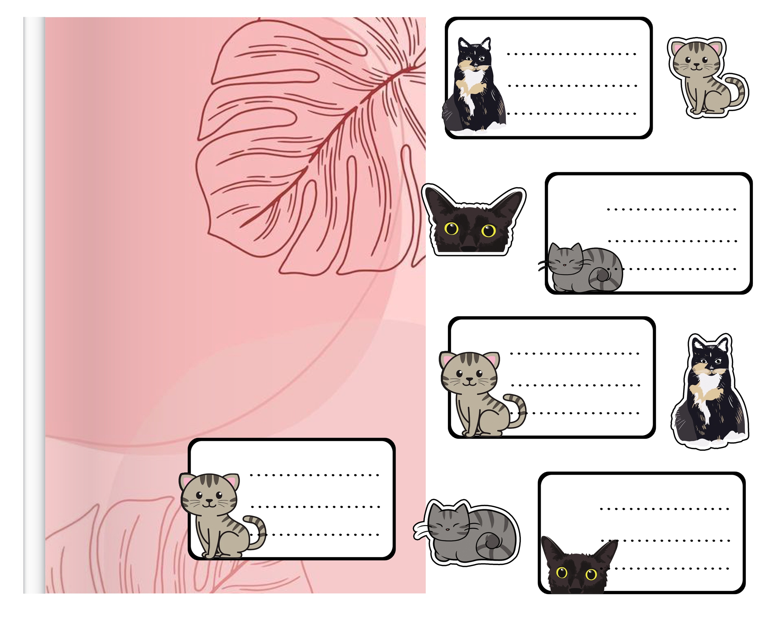 NAKLEJKI NA ZESZYT ZESZYTY NALEPKA 8szt - KOTY KOTKI ZWIERZĘTA + GRATIS