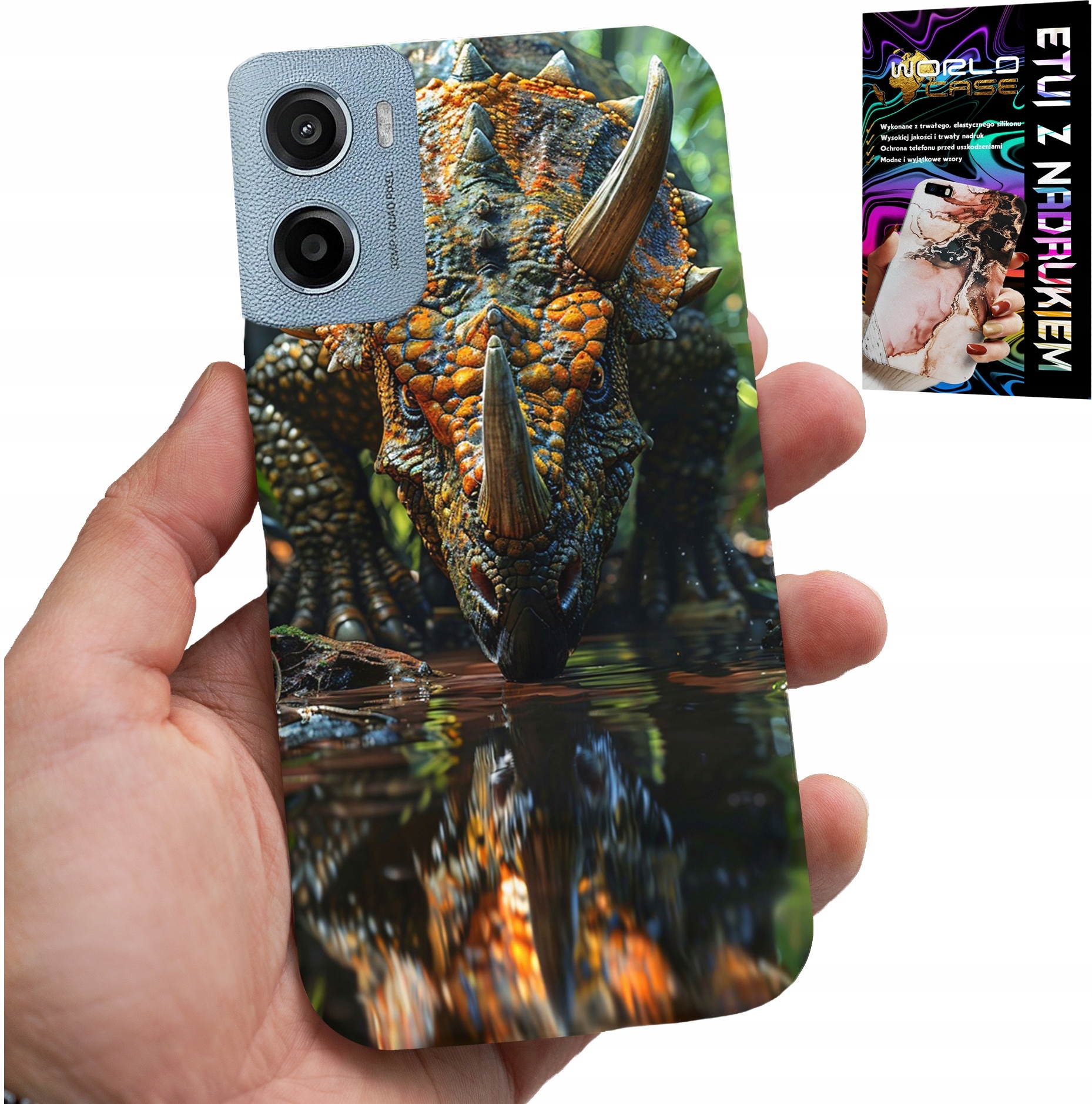 ETUI DO MOTOROLA E15 / G05 - DINO DINOZAUR TRICERATOPSEM FUTERAŁ