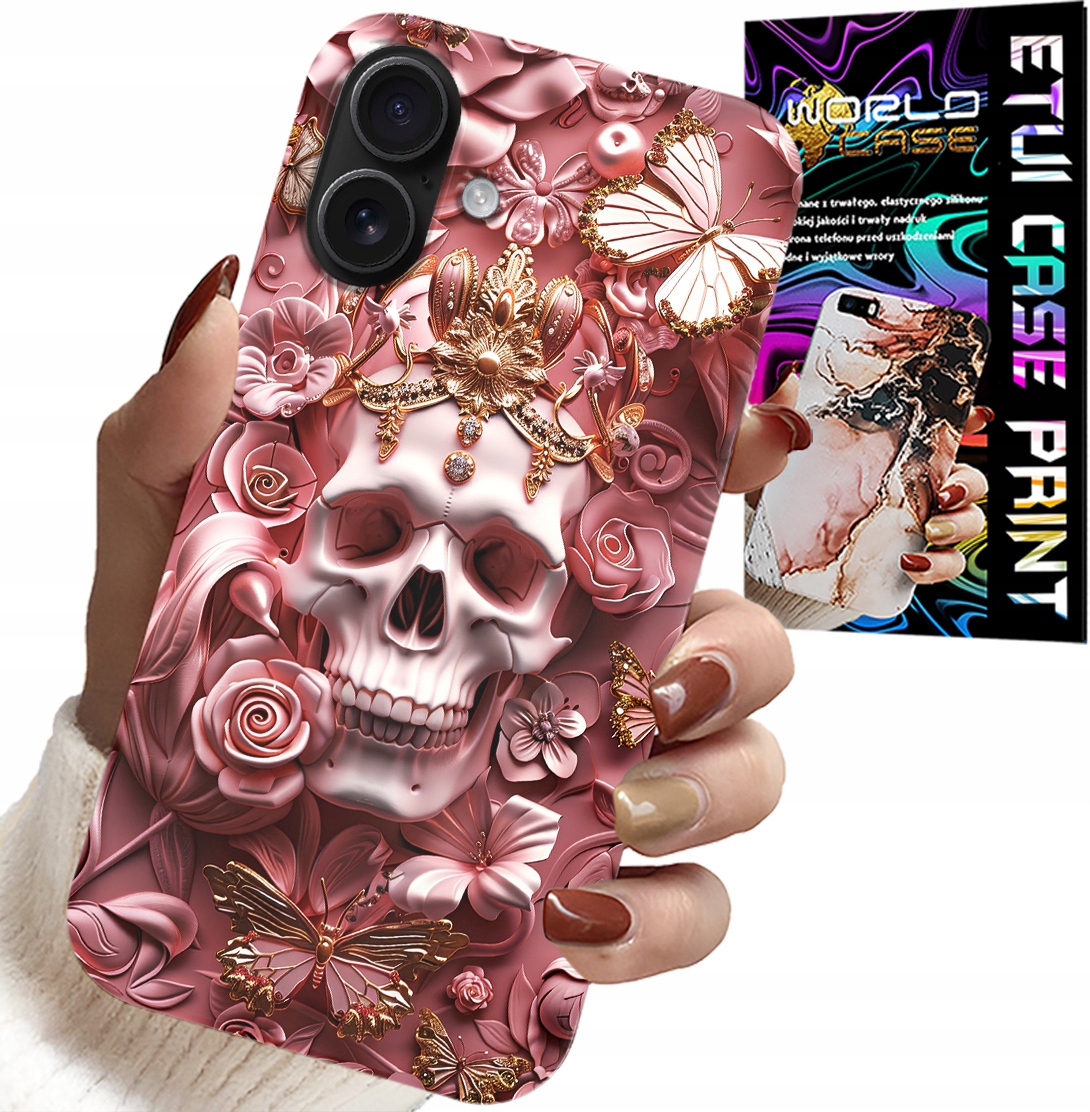 ETUI DO IPHONE 16 PLUS - KOBIECE, MODNE WZORY, CZASZKA W RÓŻE