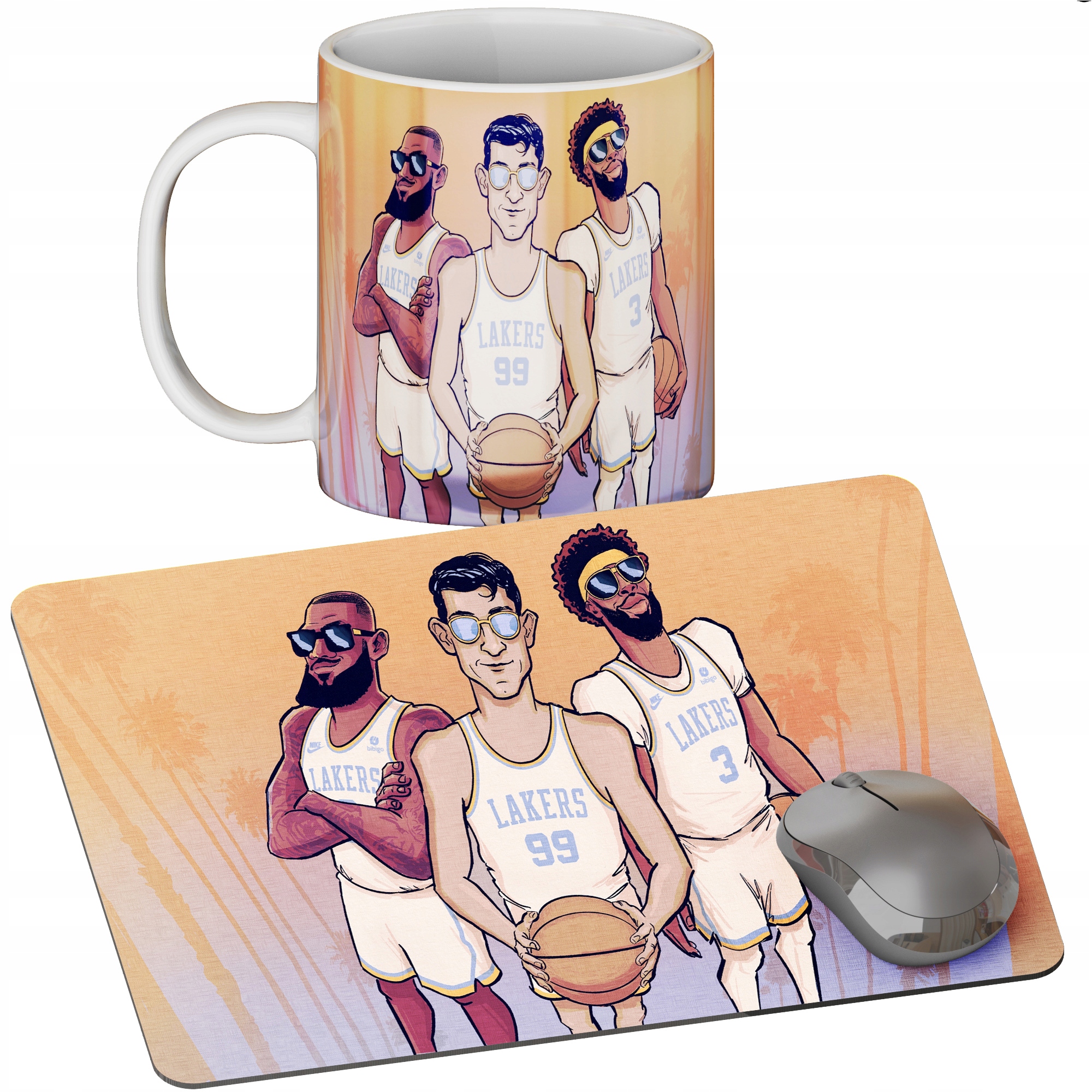 ZESTAW KUBEK + PODKŁADKA - LAKERS KOSZYKÓWKA - PREZENT WIELE WZORÓW + IMIĘ