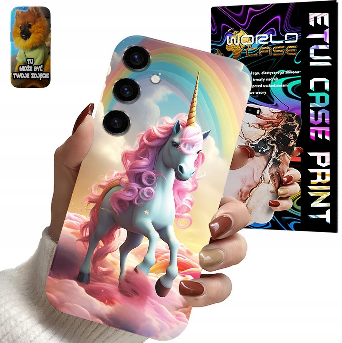 ETUI CASE SAMSUNG GALAXY S24 FE Jednorożec KOŃ TĘCZOWE WZORY + SZKŁO