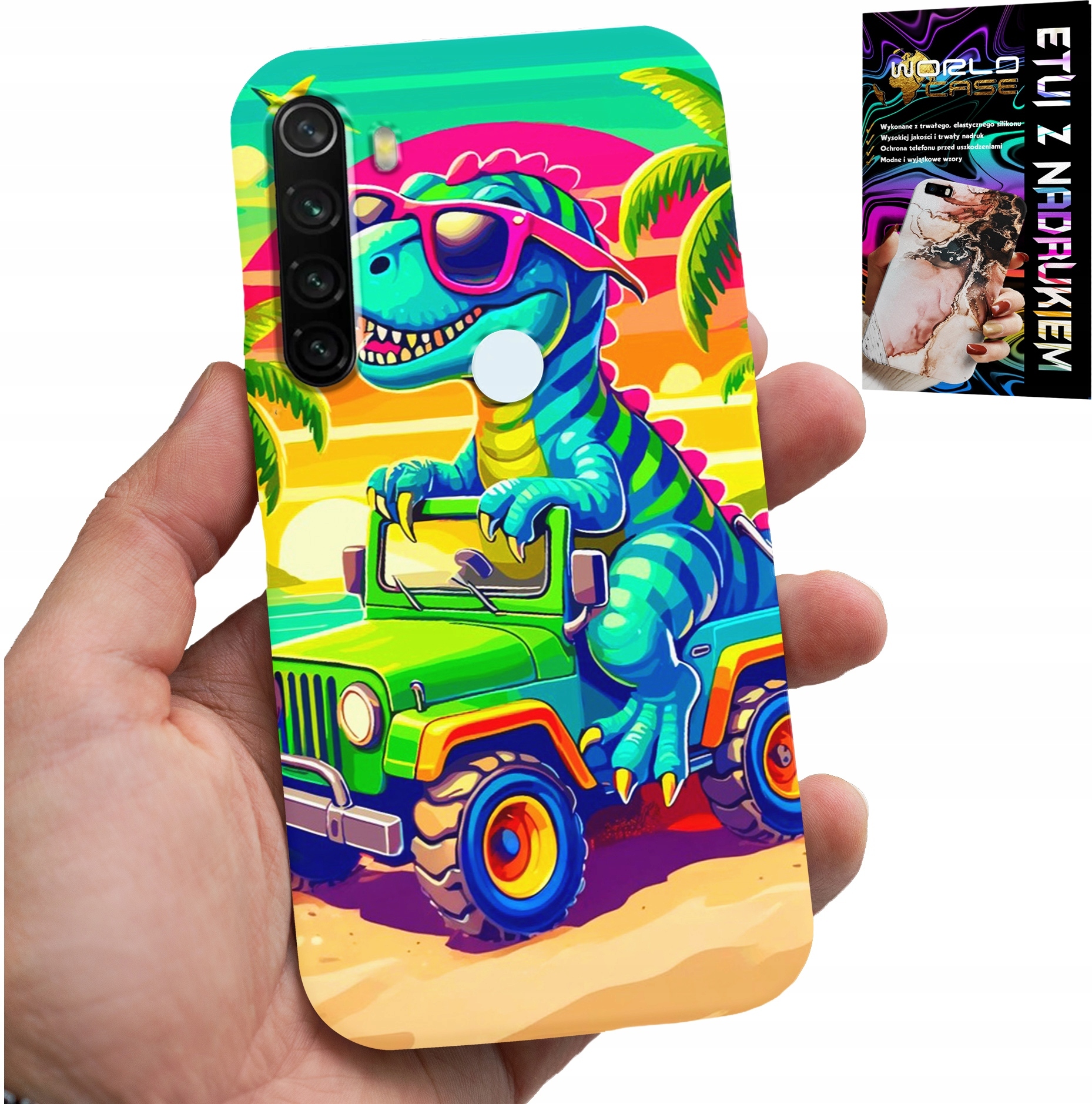 ETUI DO XIAOMI NOTE 8T - DINOZAUR W CIĘŻARÓWCE WZORY DLA DZIECI
