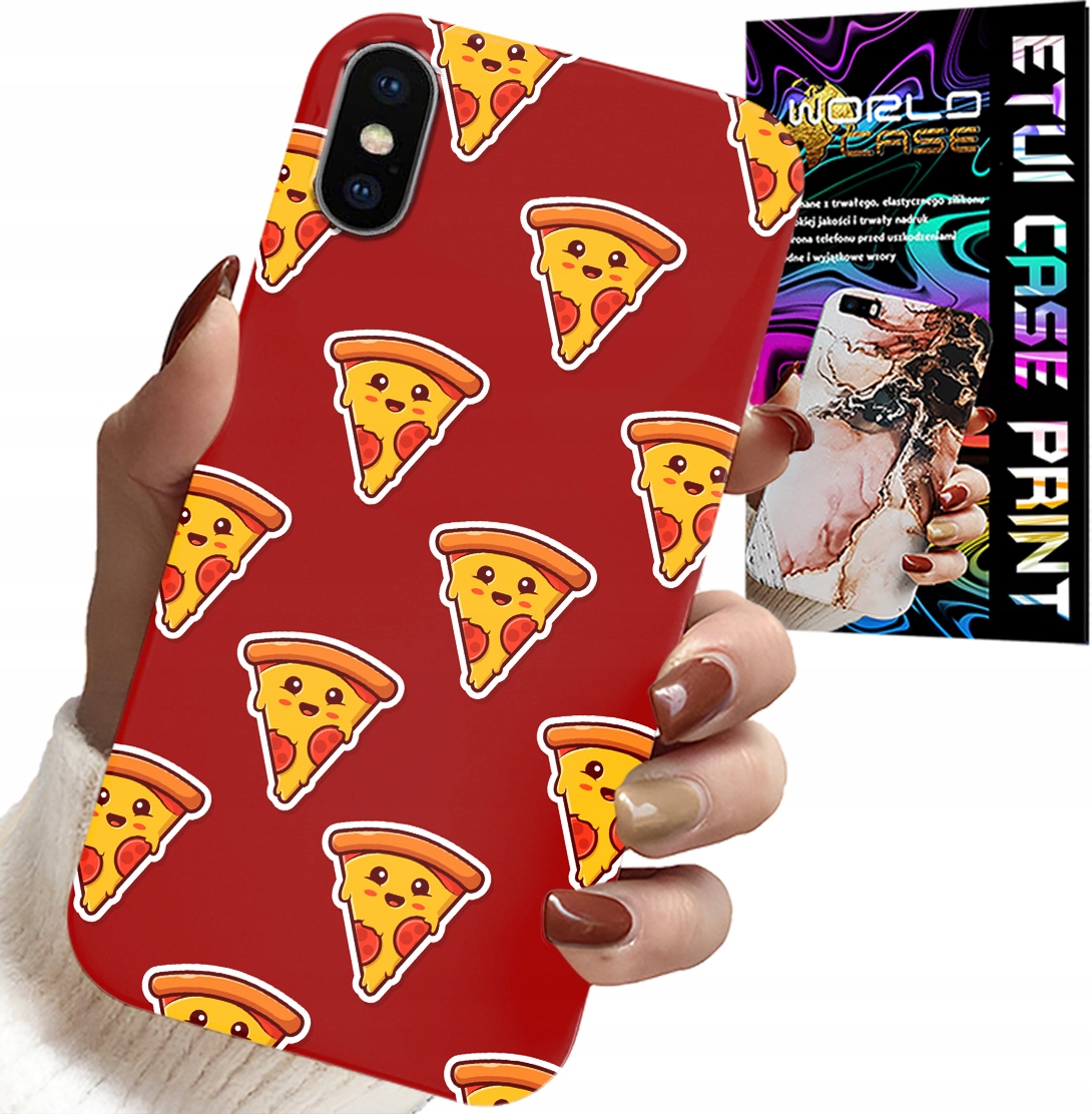 ETUI DO IPHONE X / XS - WZÓR Z WESOŁĄ PIZZĄ NA CZERWONYM TLE