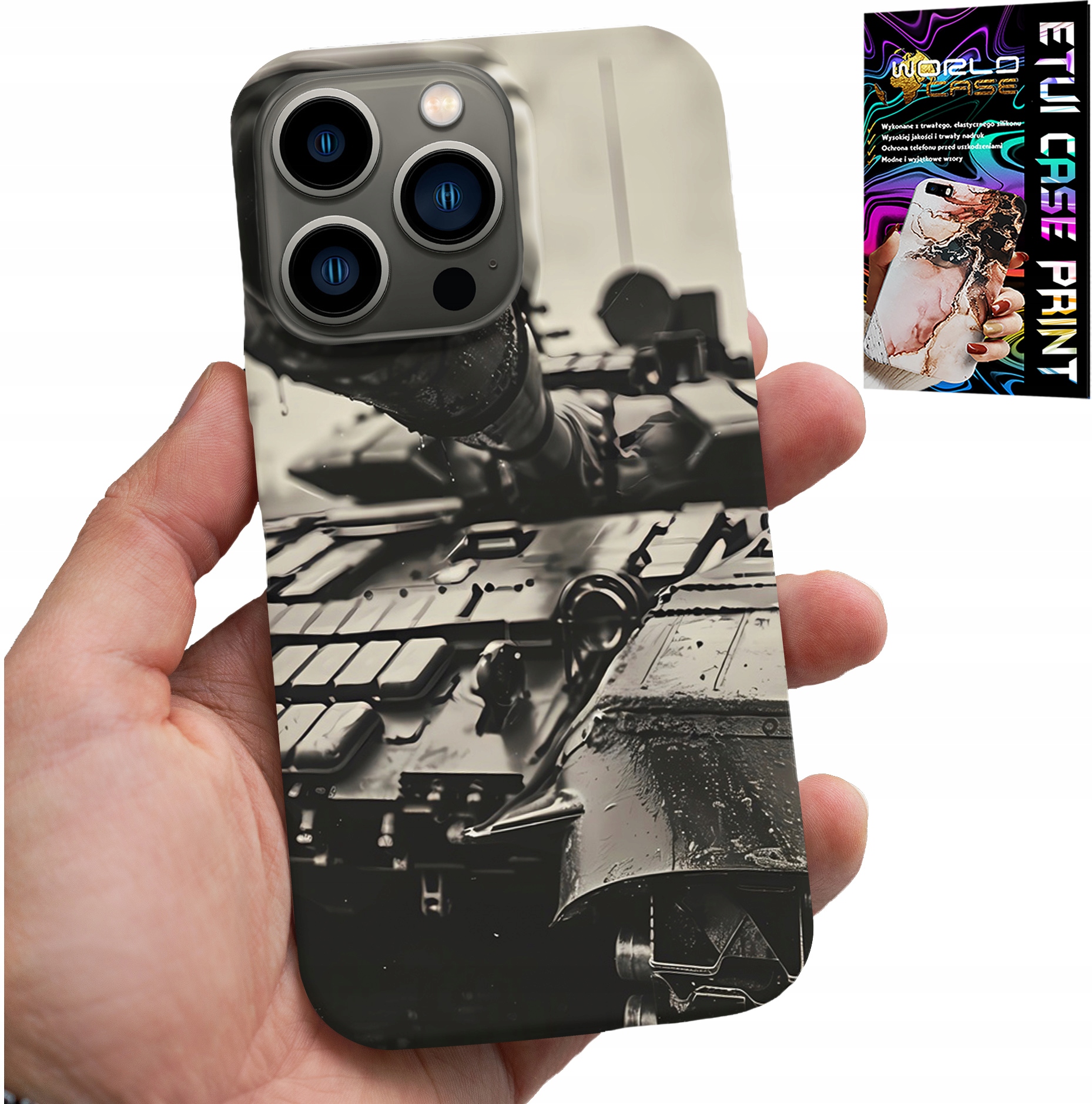 ETUI DO IPHONE 14 PRO MAX - CZOŁG POJAZDY WOJSKOWE MILITARIA + SZKŁO